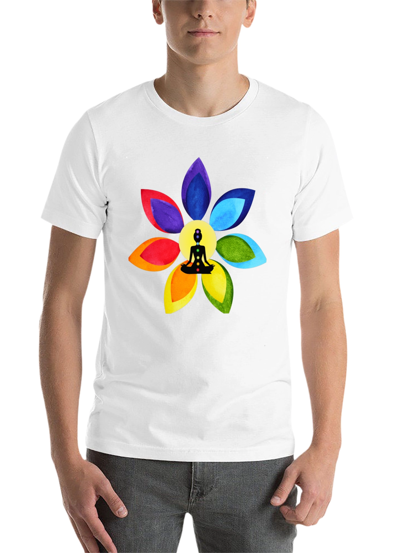 Black Chakra Flower Meditation T-Shirt - Spiritual Design view 14