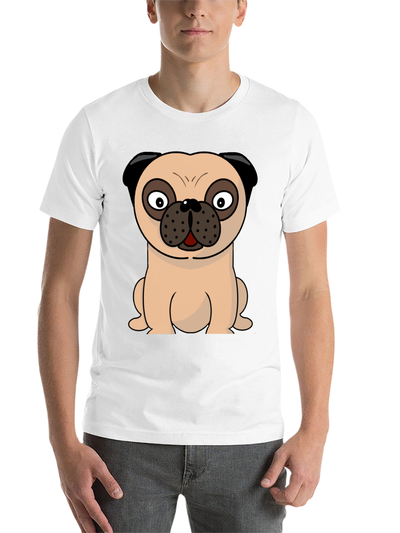 Black Cartoon Pug Graphic Tee - Men's Black T-Shirt view 14