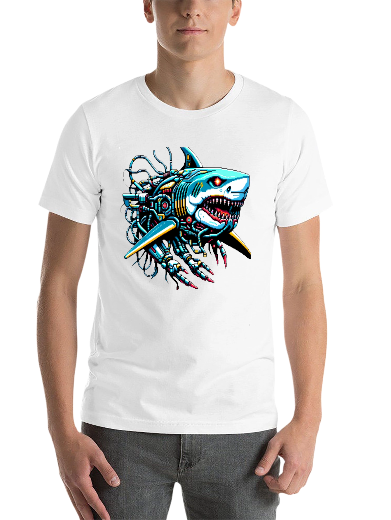 Black Cyberpunk Shark Graphic Tee - Unique & Bold Design view 14