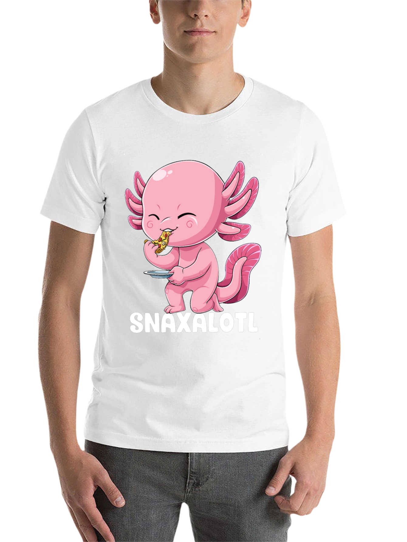 Black Snaxalotl T-Shirt - Cute Axolotl Pizza Lover view 14