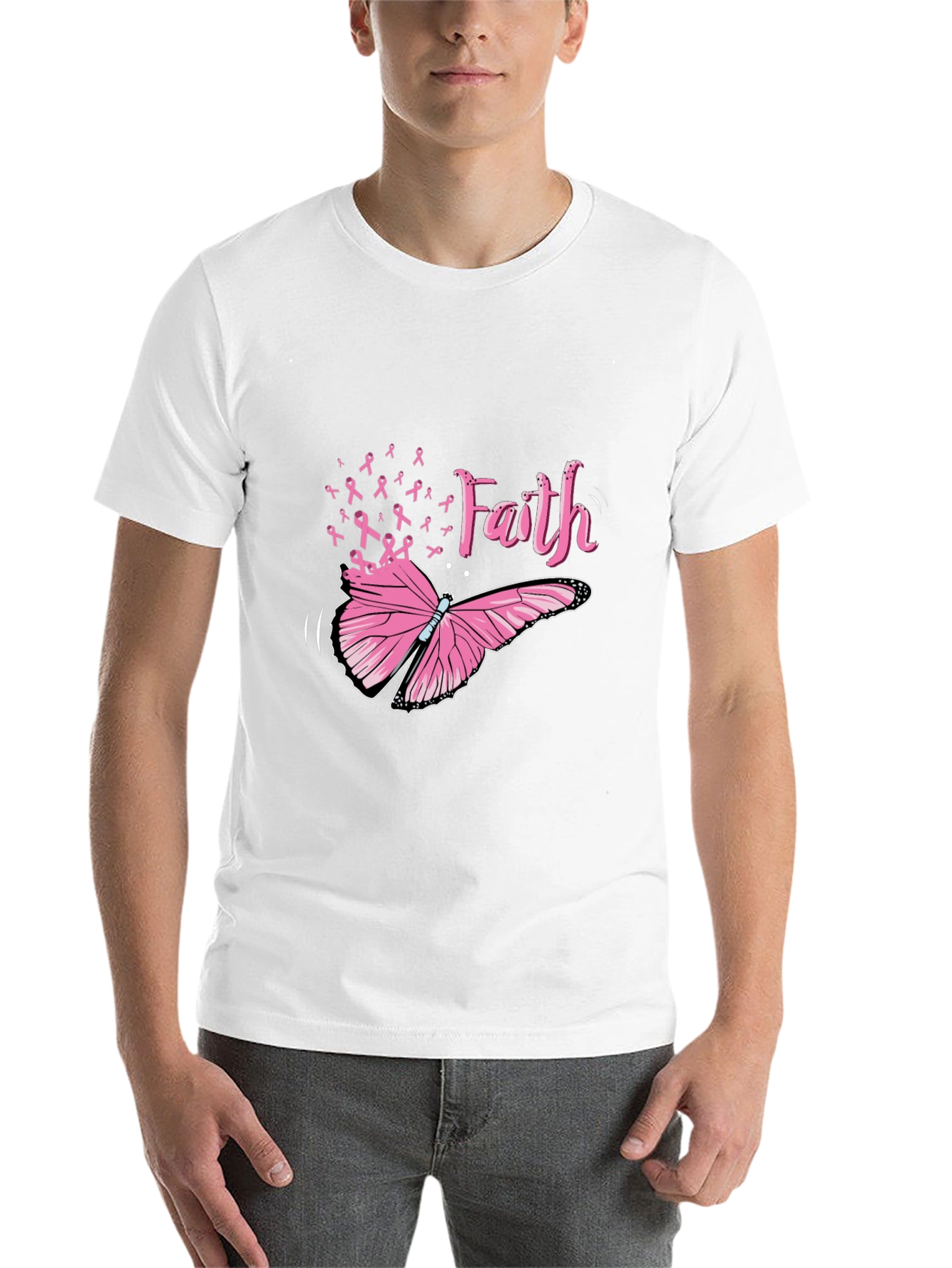 Black Faith Butterfly Breast Cancer Awareness Tee view 14
