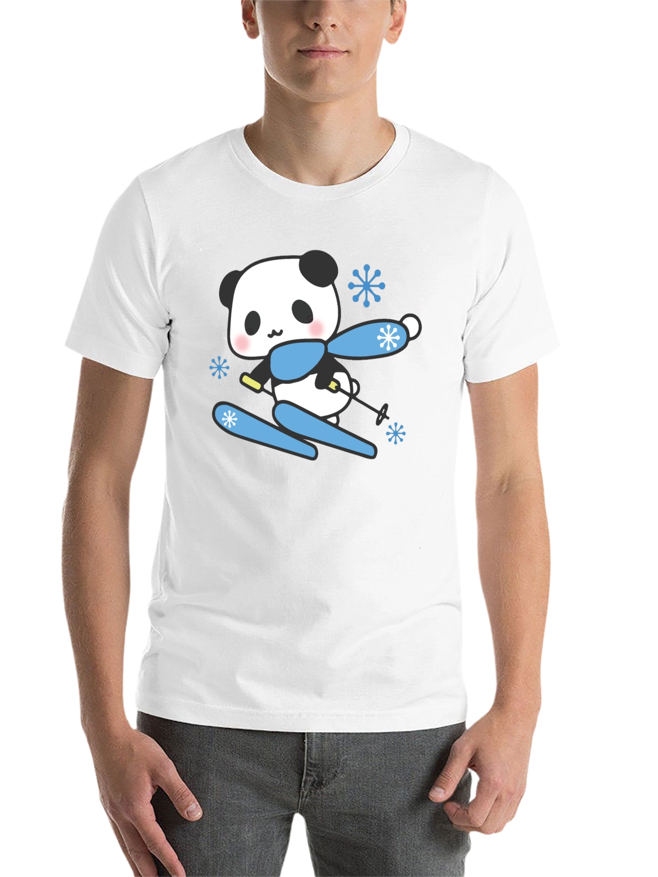 Black Skiing Panda T-Shirt - Cute Winter Apparel view 14