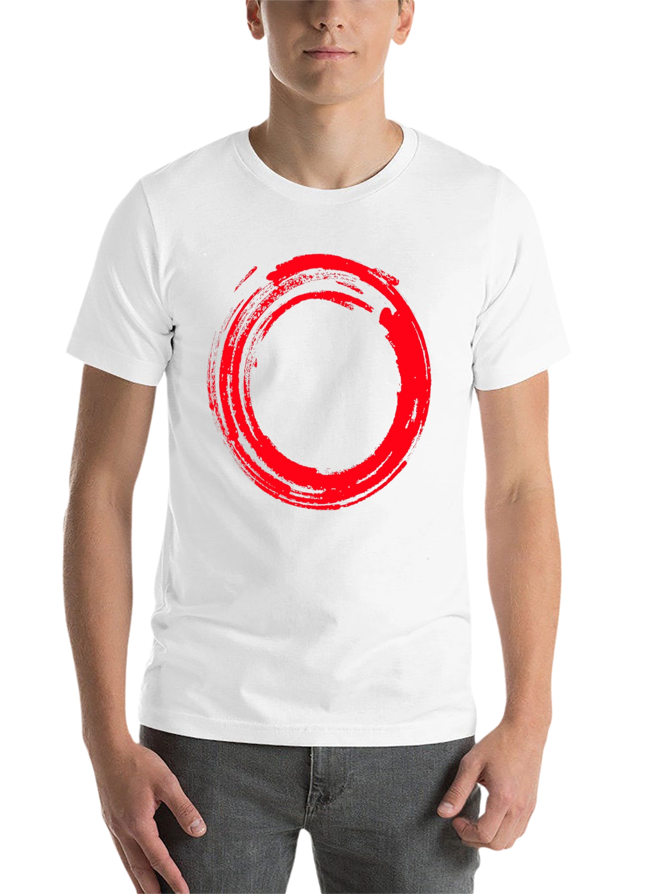 Enso Circle Graphic Tee - Stylish Red Brush Stroke Design - 14