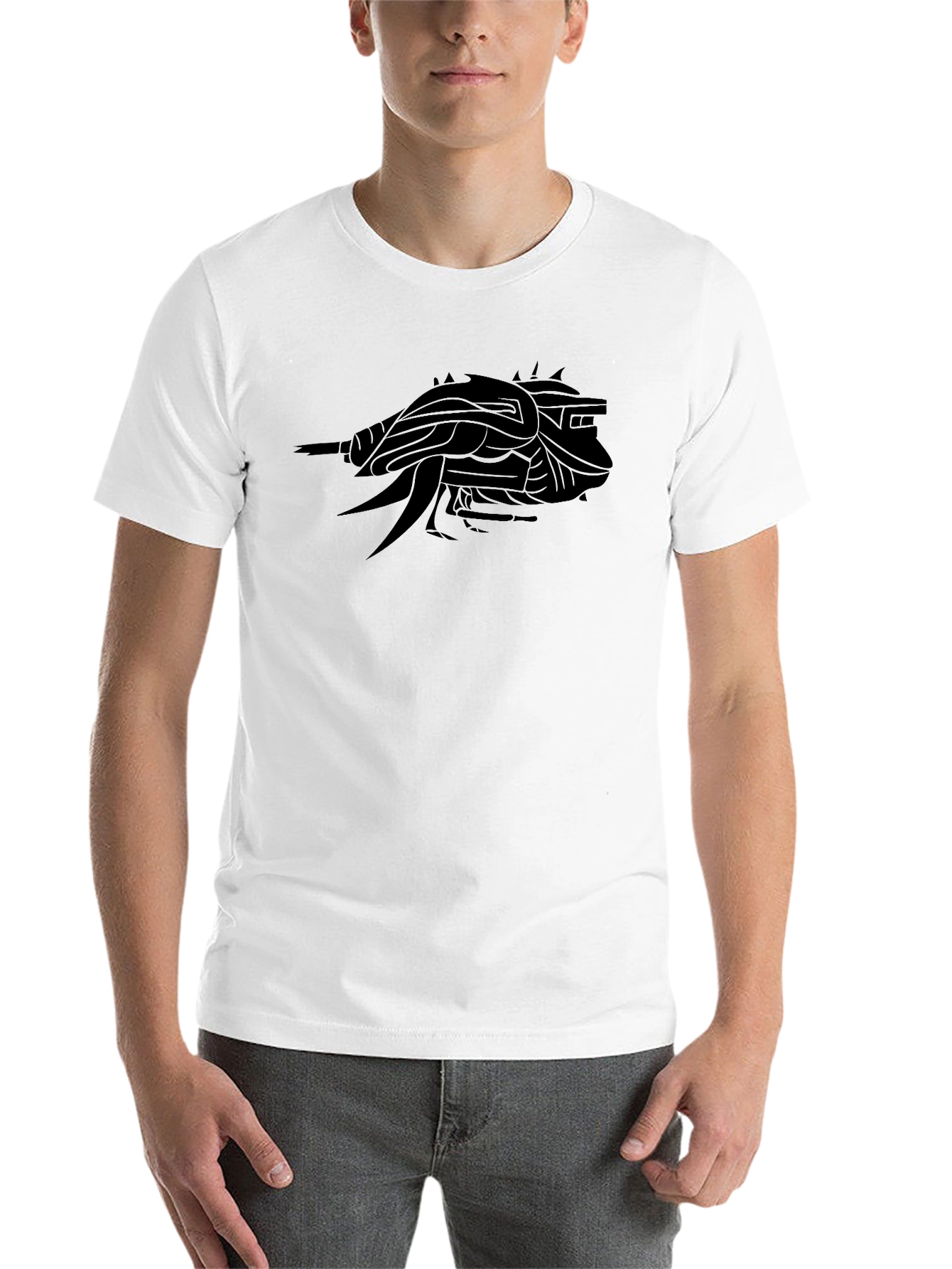 Black Men's Black Graphic Tee - Abstract Creature view 14