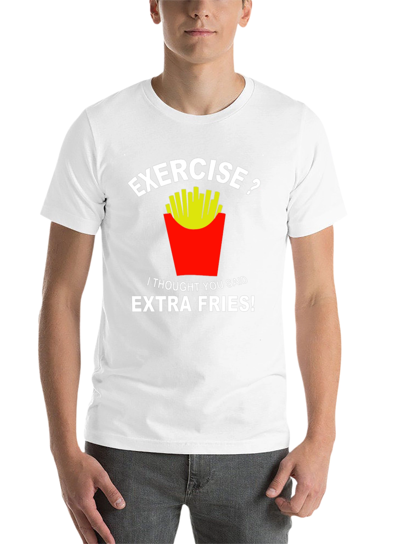 Black Exercise? Extra Fries! Funny Graphic T-Shirt view 14
