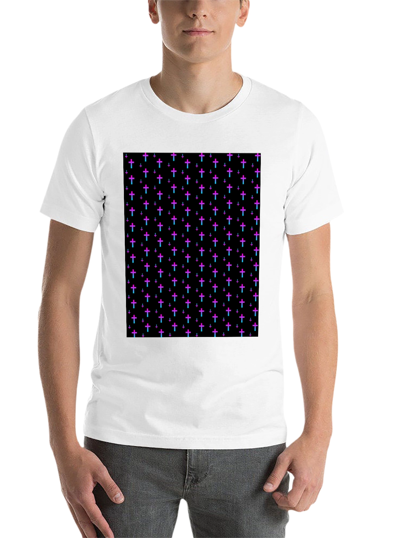Black Cross Pattern Black T-Shirt view 14