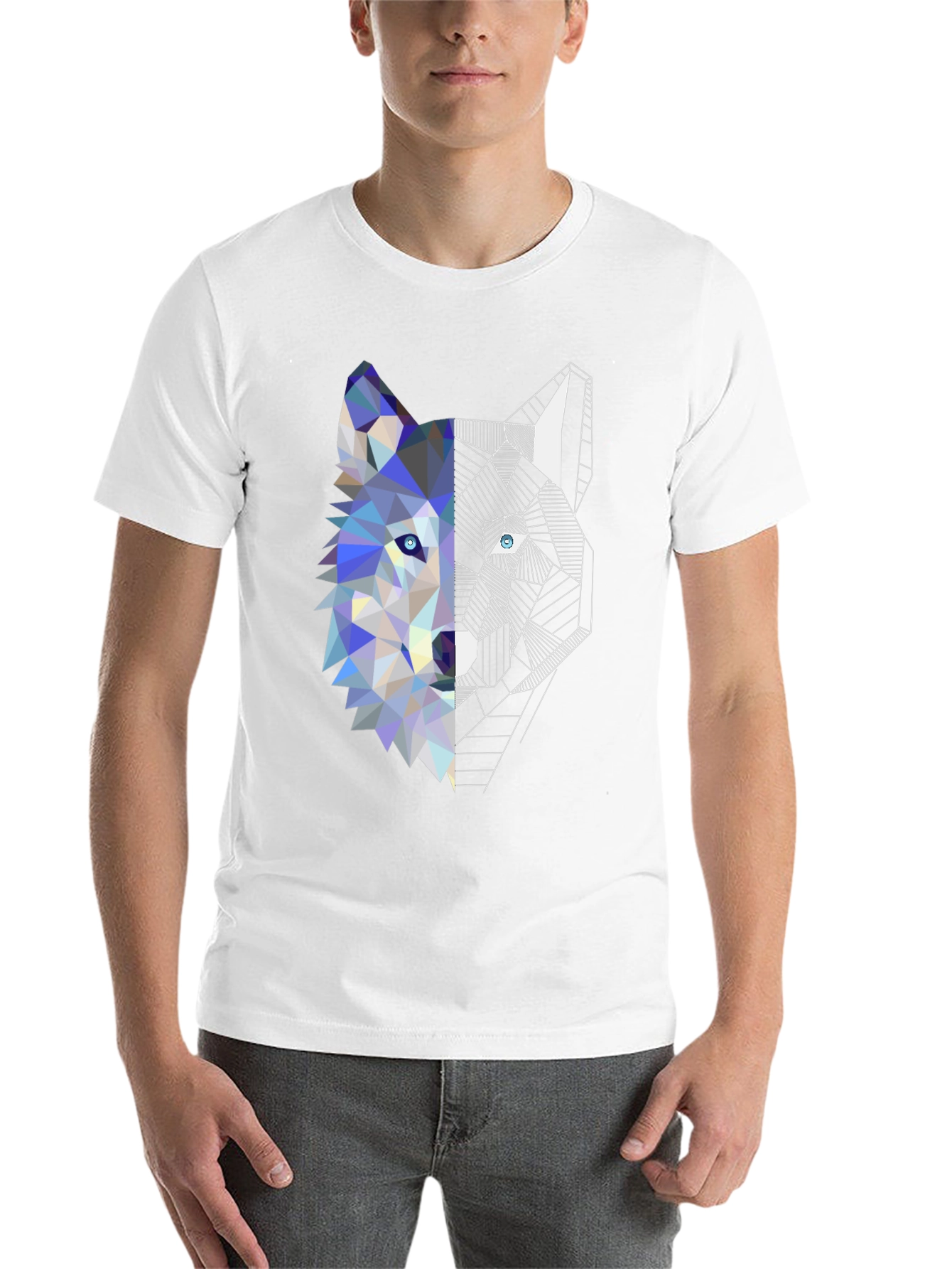 Black Geometric Wolf Graphic Tee - Modern Art Shirt view 14