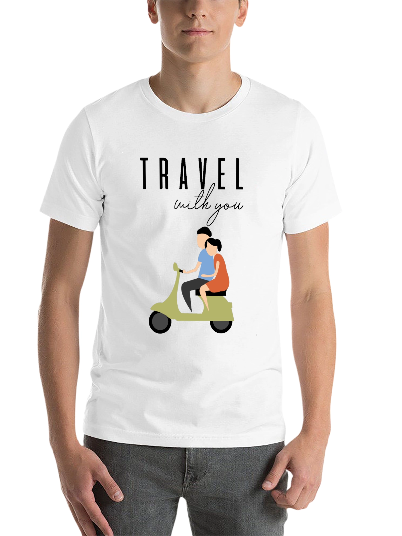 Black Travel With You Graphic Tee - Stylish Couple Scooter Design view 14