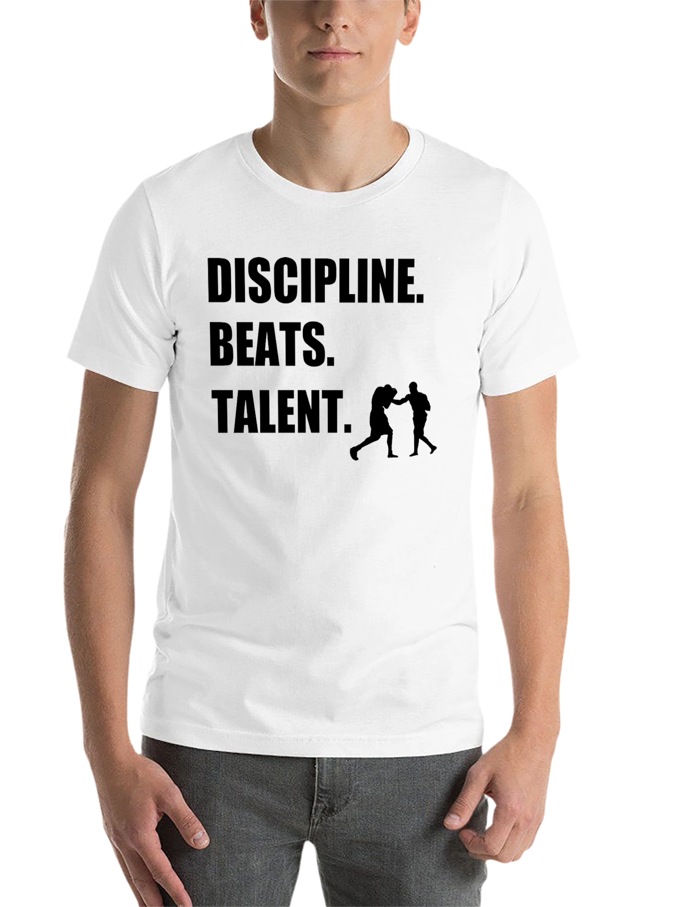 Black Discipline Beats Talent Men's Black Graphic T-Shirt view 14