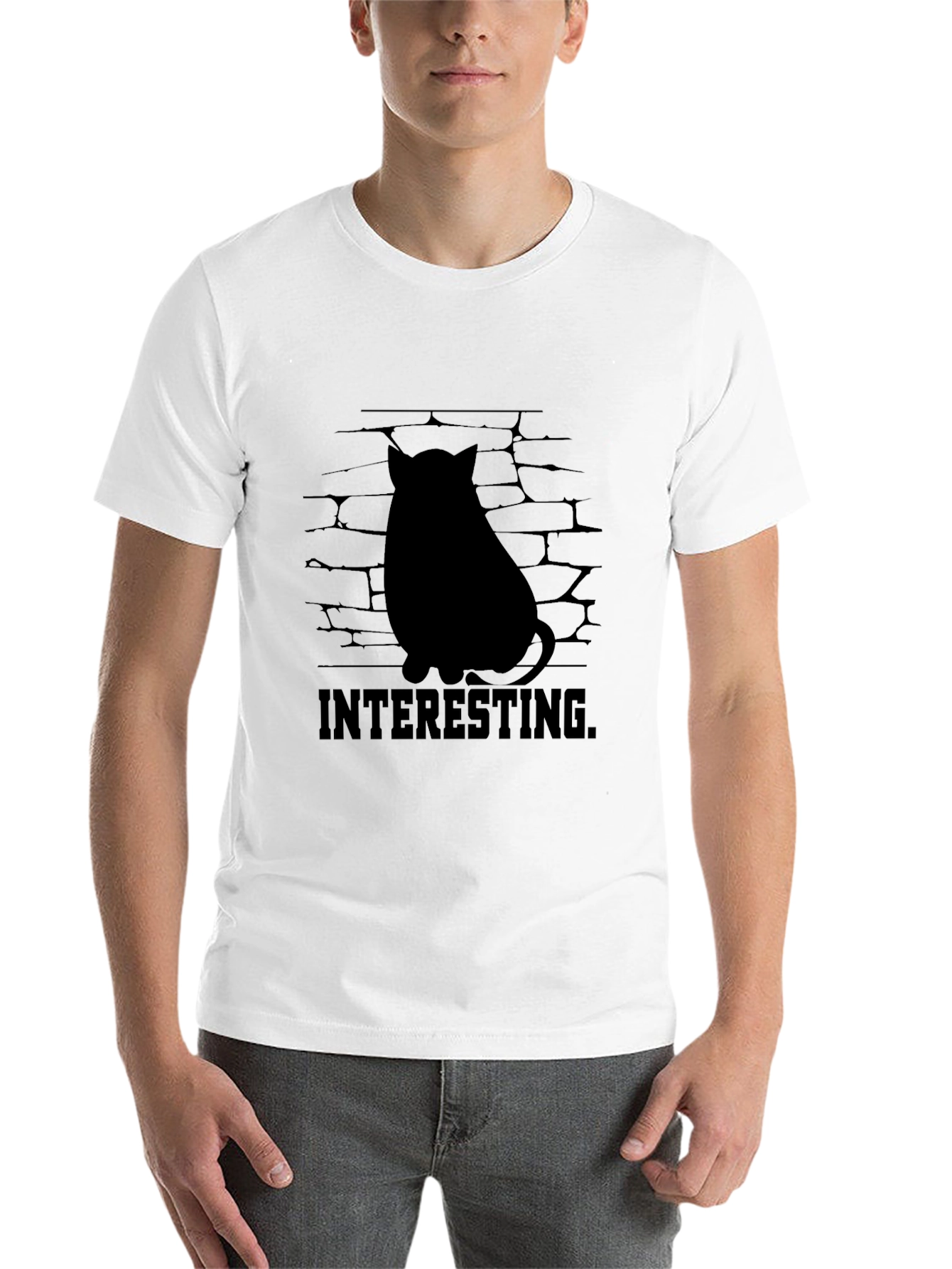 Black Interesting Cat Silhouette Graphic Tee - Black view 14