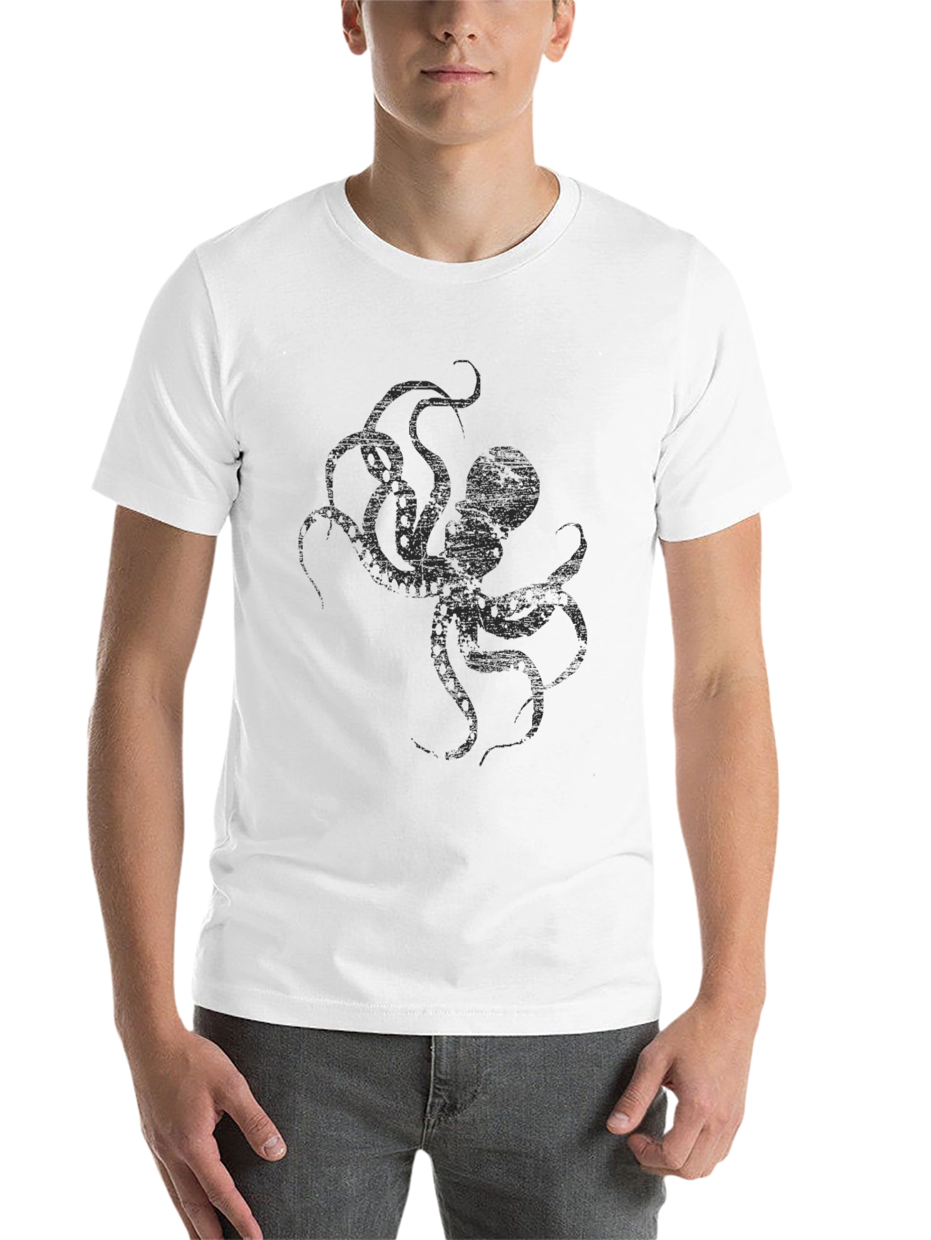 Black Men's Black Octopus Graphic T-Shirt view 14