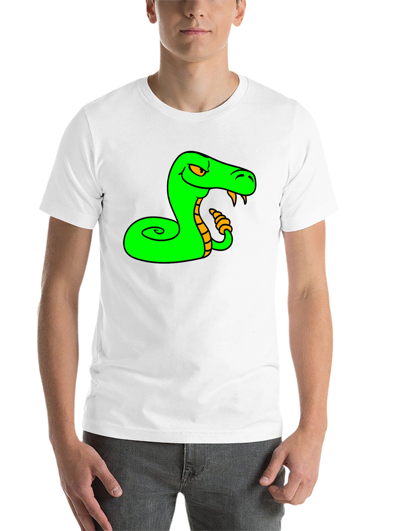 Black Green Snake Cartoon Graphic Black T-Shirt view 14