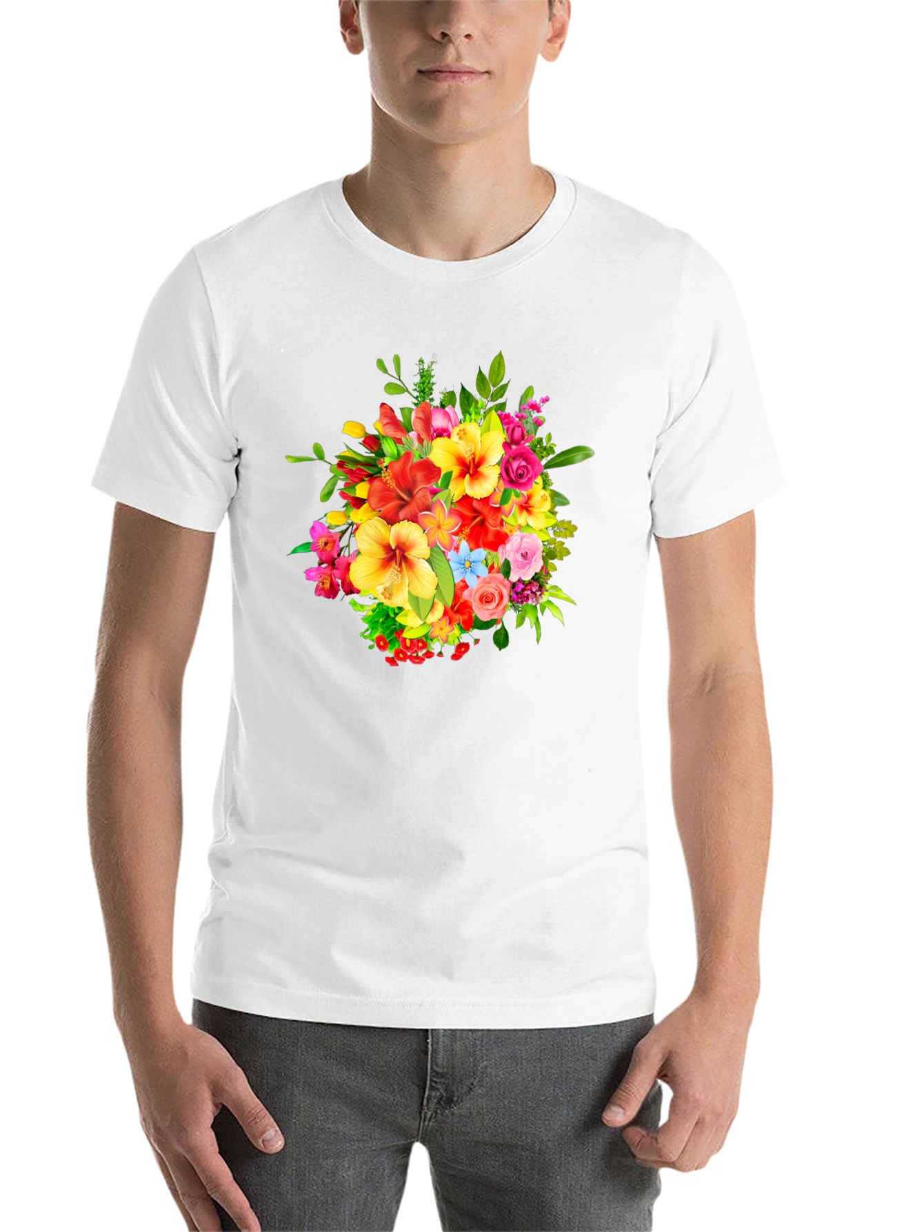 Black Floral Bouquet Graphic Print Black T-Shirt view 14