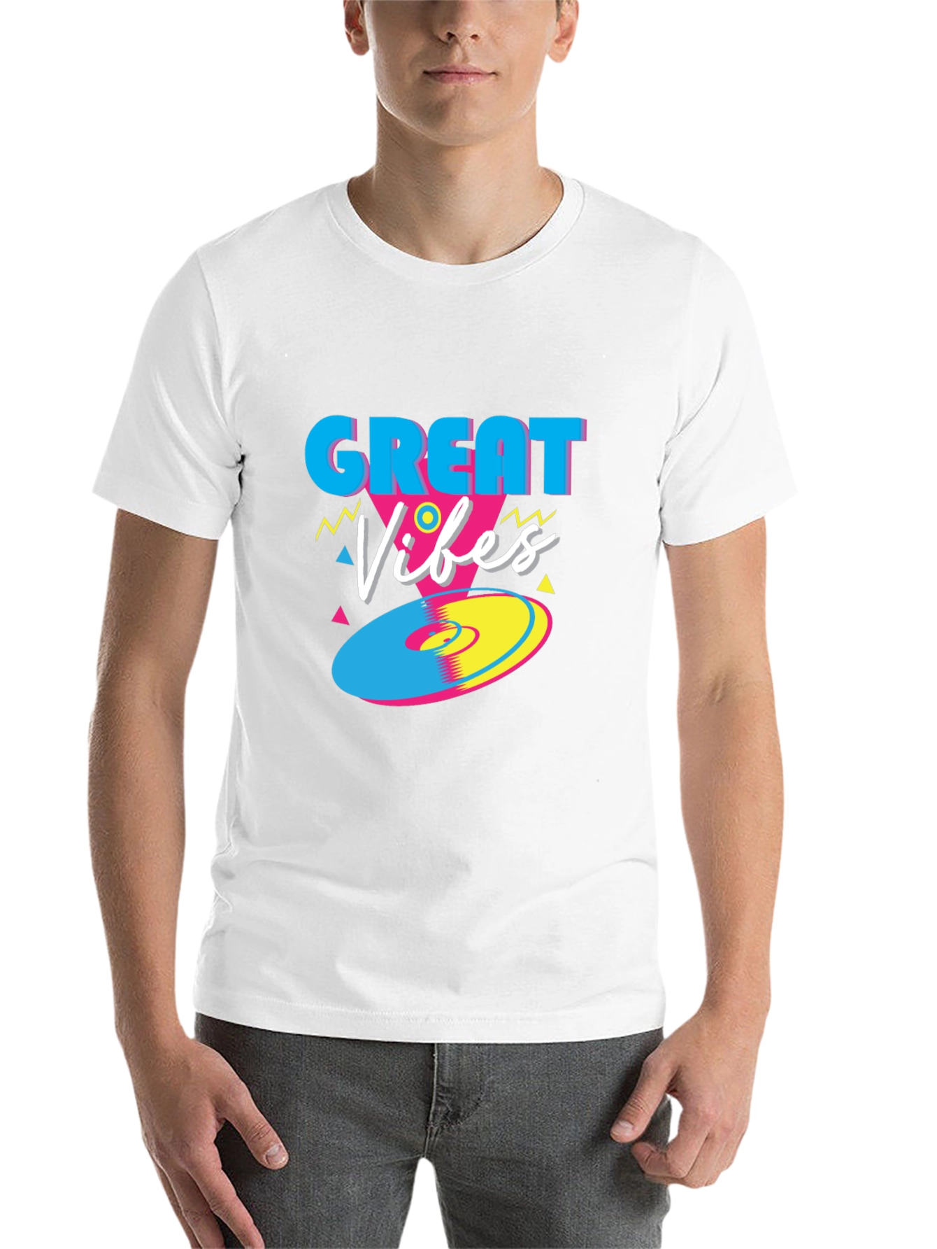 Black Great Vibes Retro T-Shirt - Funky 80s Style Tee view 14