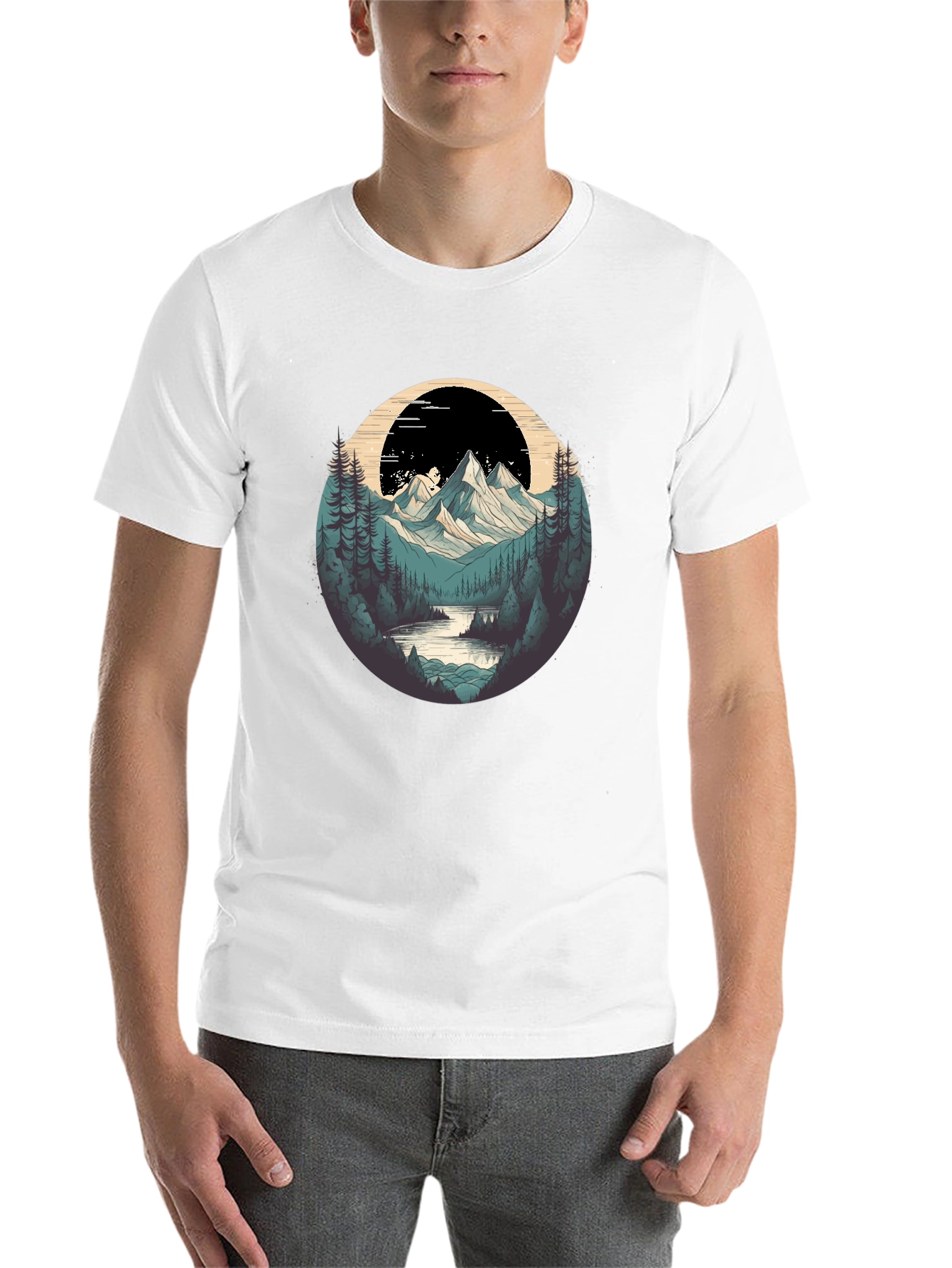 Black Nature Graphic T-Shirt - Mountain and Forest Design view 14