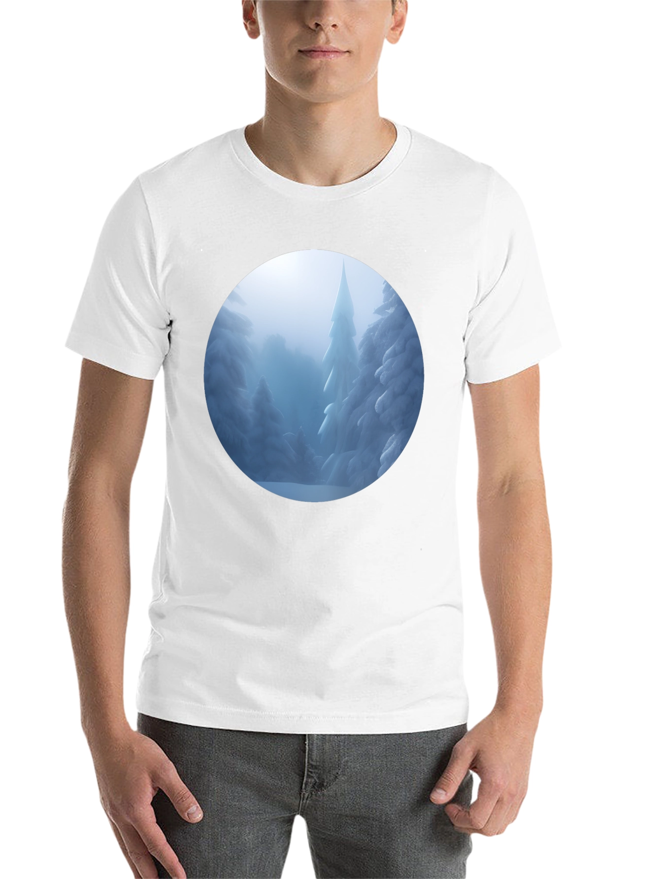 Black Winter Wonderland T-Shirt - Snowy Forest Scene view 14