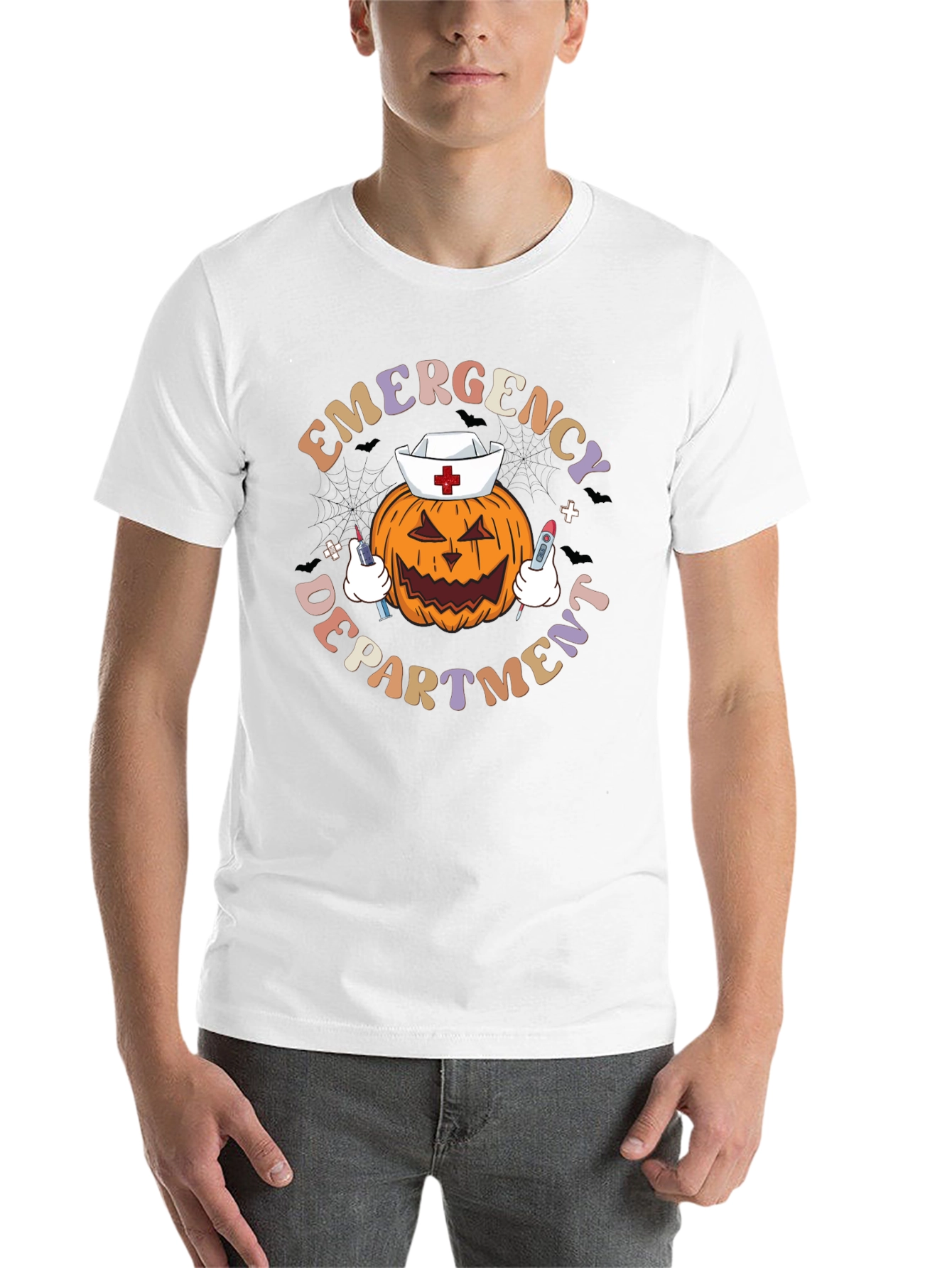 Black Emergency Dept. Halloween Pumpkin Nurse T-Shirt view 14