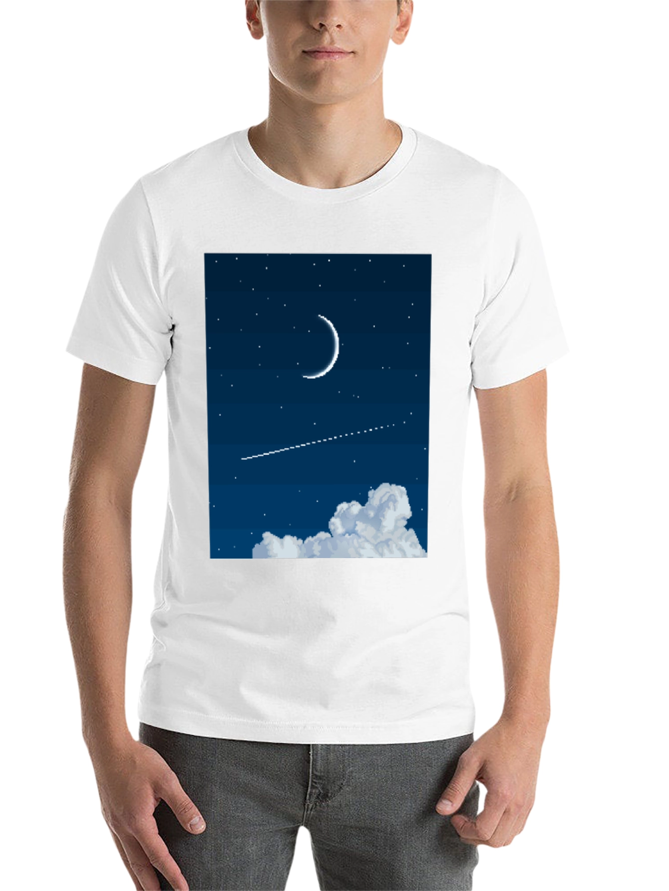 Black Pixel Moon Night Sky Black Tee view 14