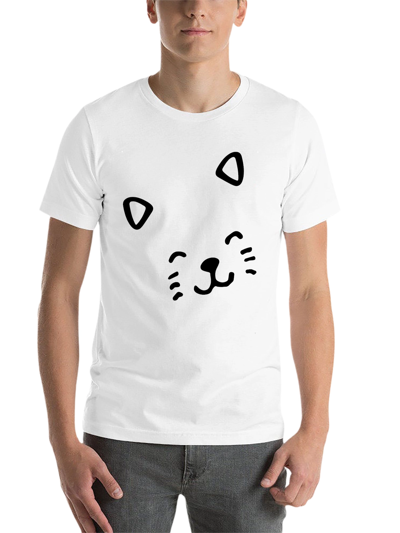 Black Cute Cat Face Black T-Shirt view 14