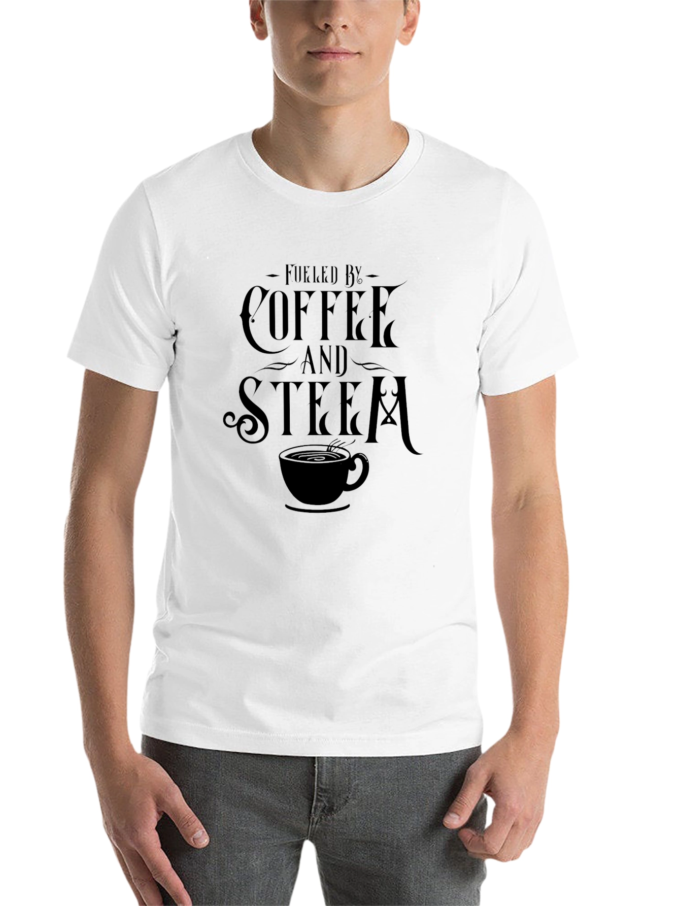 Black Fueled by Coffee and Steam Black T-Shirt view 14