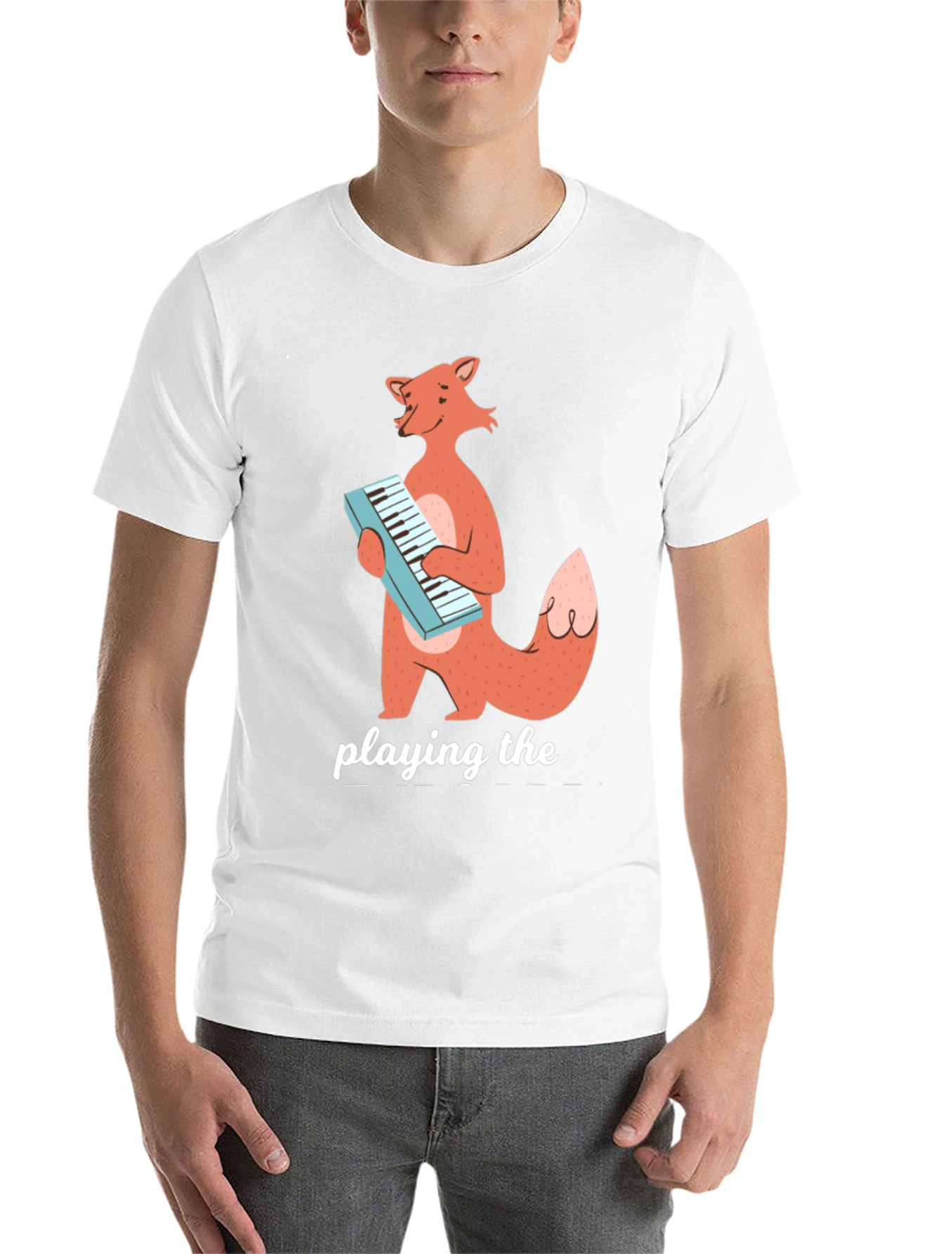 Black Fox Playing Keyboard Funny Graphic T-Shirt view 14