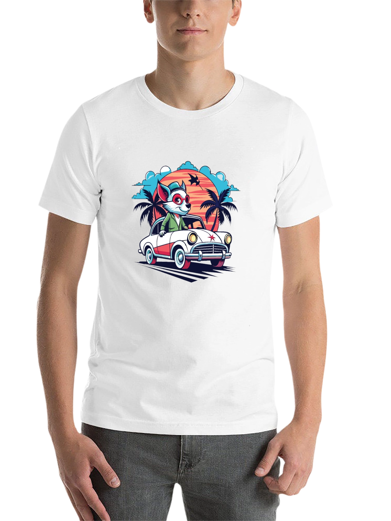 Black Cool Cartoon Fox Car T-Shirt view 14