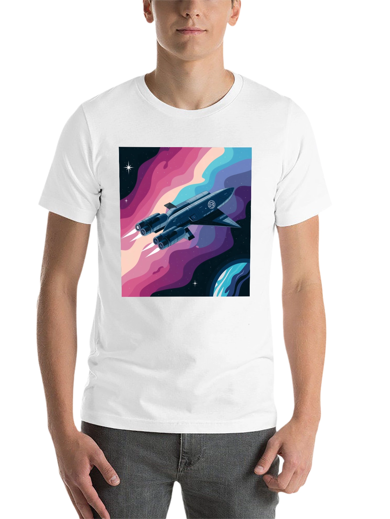 Black Retro Space Rocket Graphic Tee view 14