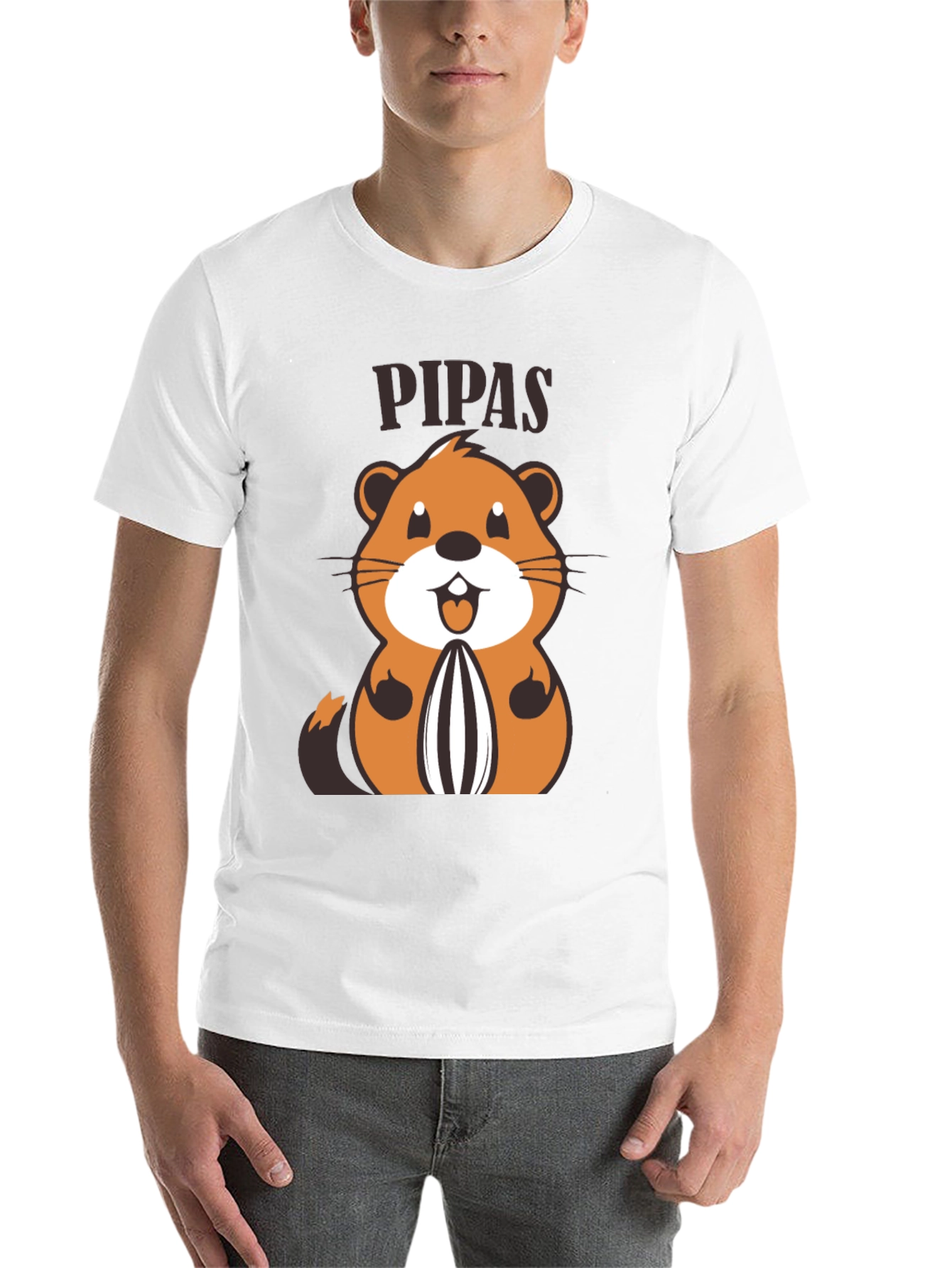 Black Funny PIPAS T-Shirt with Cartoon Animal Design view 14