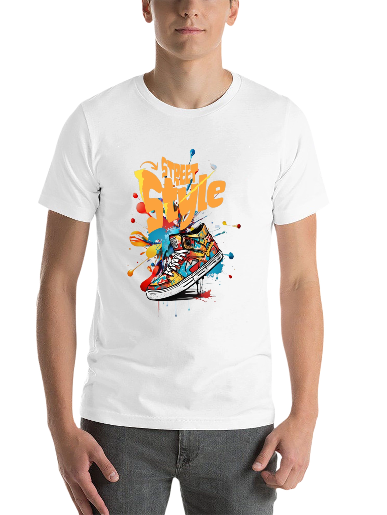 Black Street Style Graphic Tee - Colorful Sneaker Design view 14