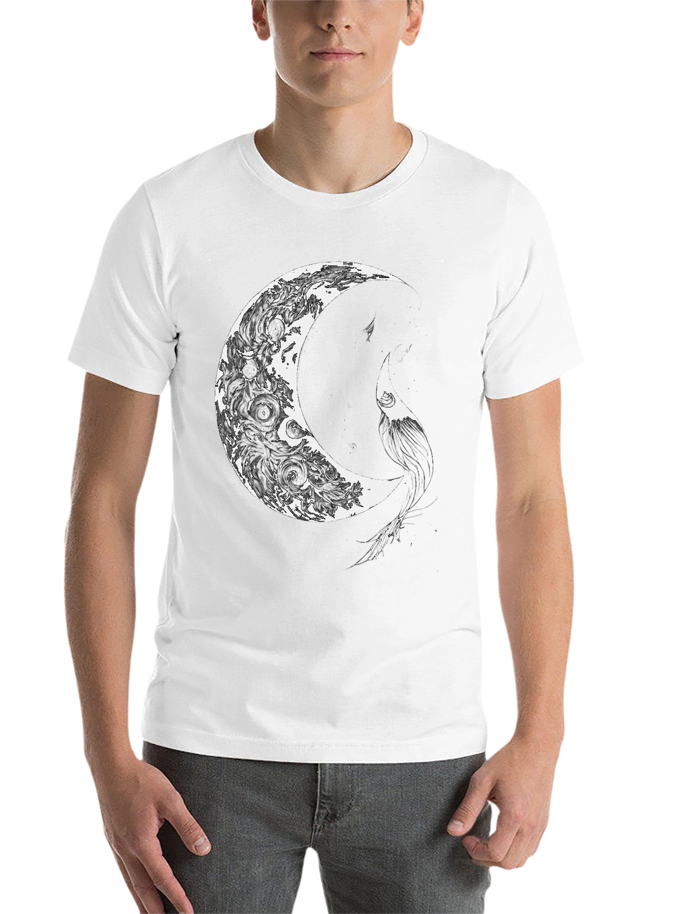 Black Celestial Crescent Moon Graphic Print T-Shirt view 14