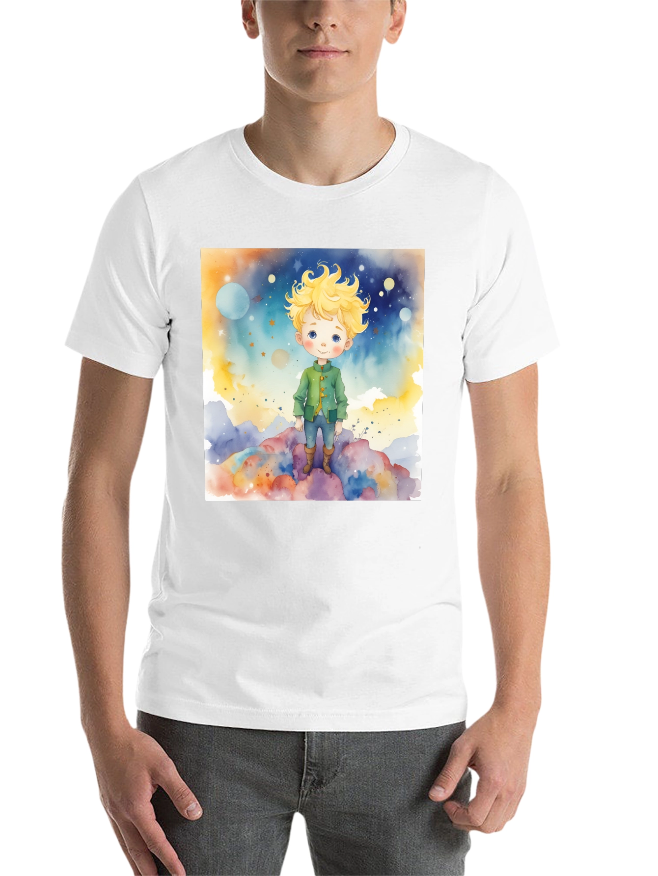 Black Little Prince Watercolor Graphic Tee - Soft Cotton Blend view 14