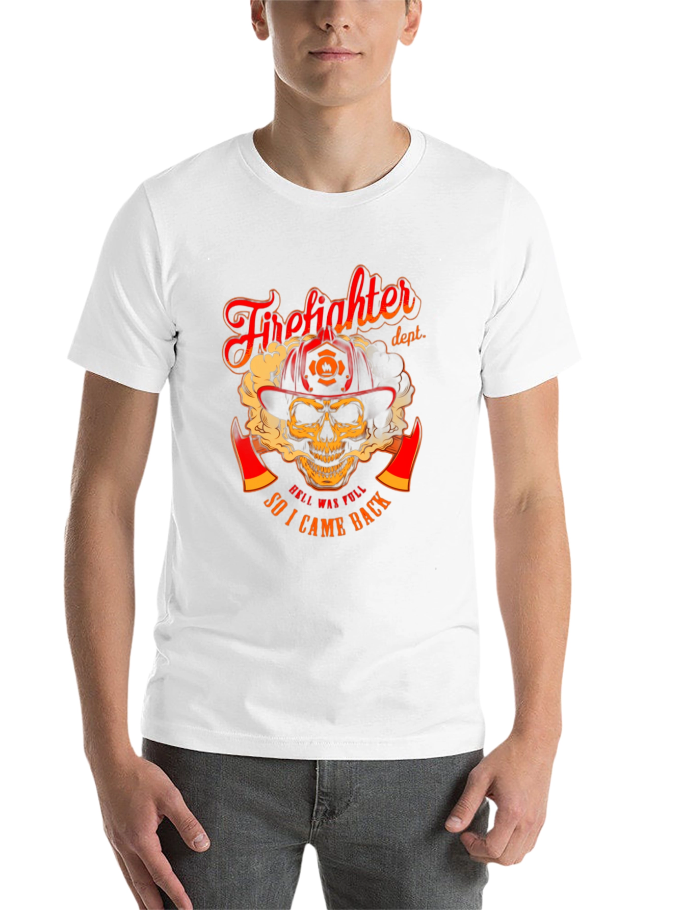 Black Firefighter Skull Graphic T-Shirt - "Hell Was Full" Design view 14