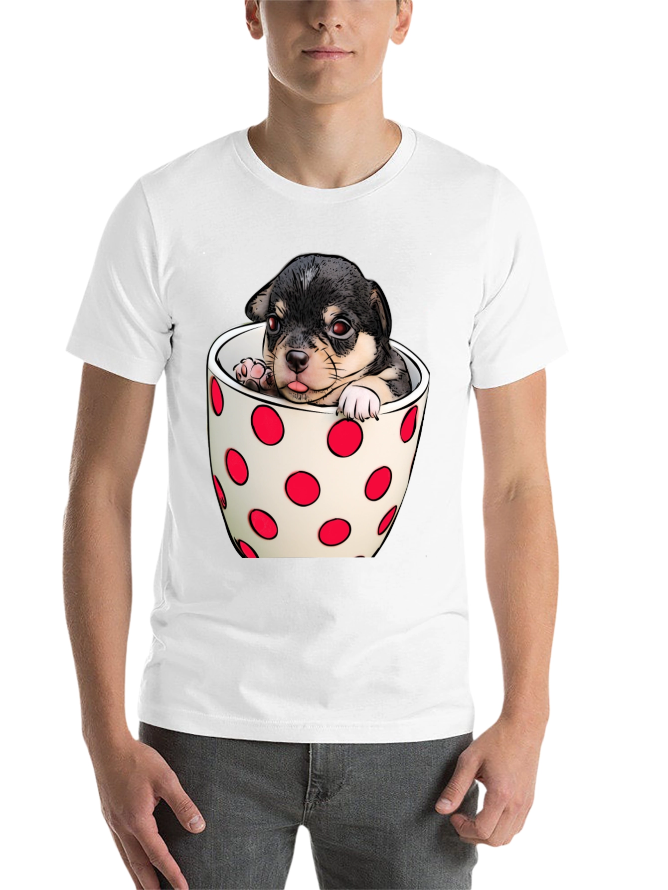 Black Puppy in a Cup T-Shirt - Cute Dog Tee view 14