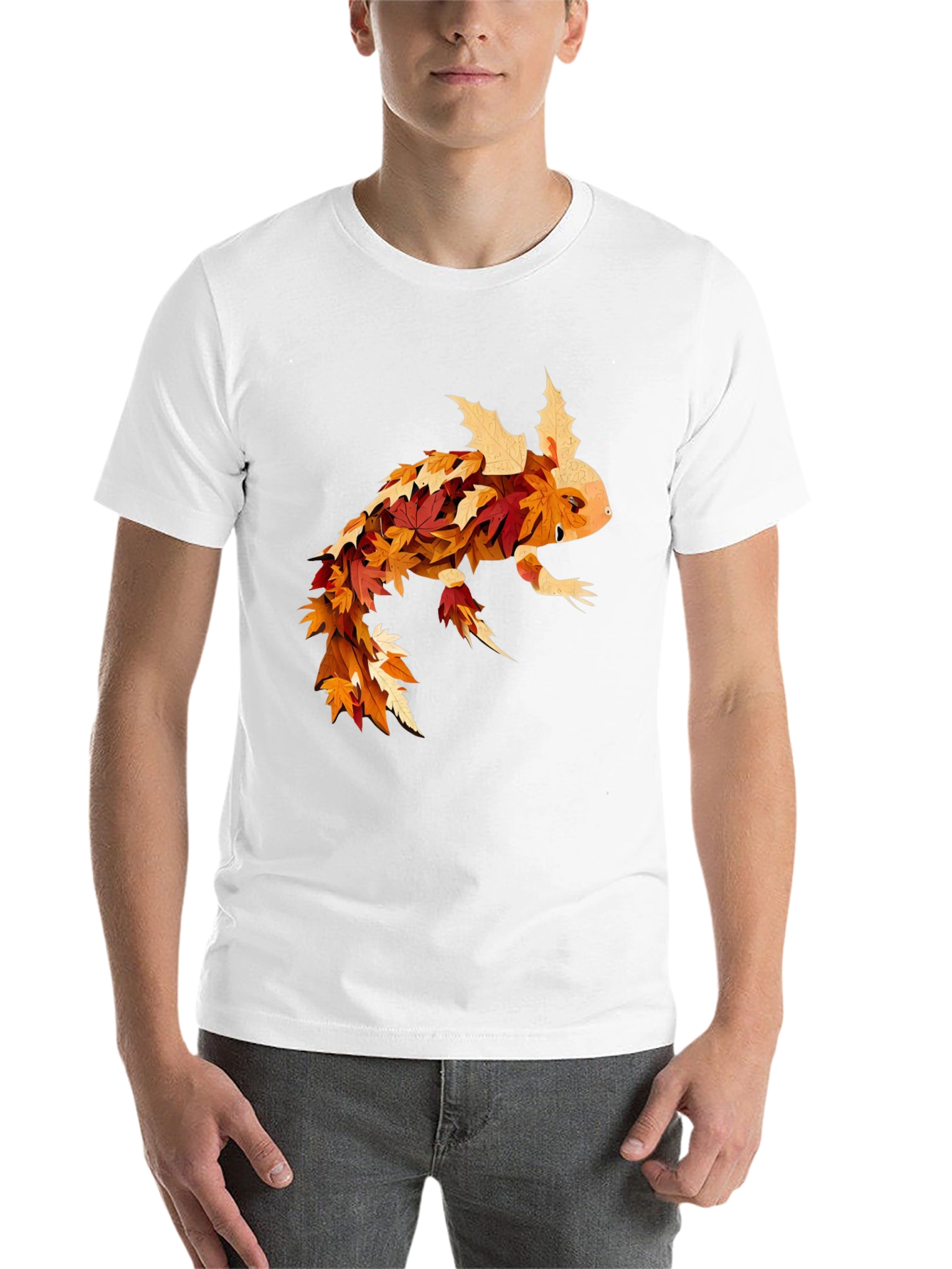 Black Fall Axolotl T-Shirt - Autumn Leaf Design view 14