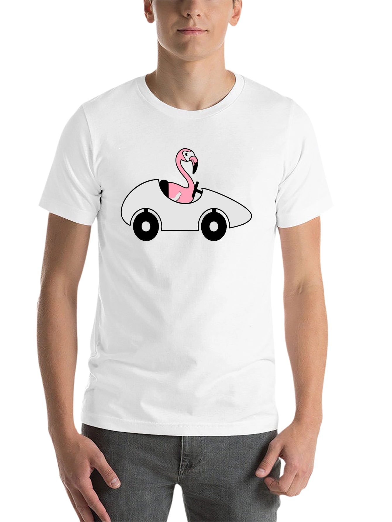 Black Flamingo Driving Car Graphic T-Shirt view 14