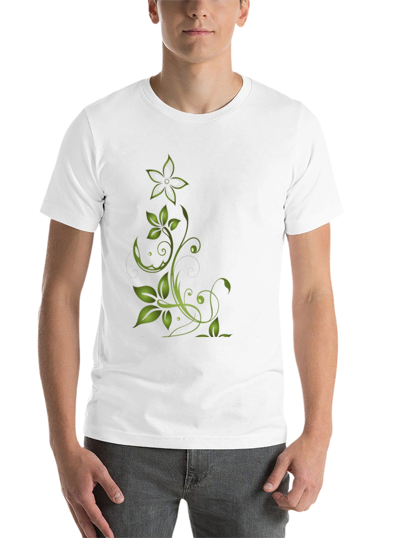 Black Green Floral Design Black T-Shirt view 14