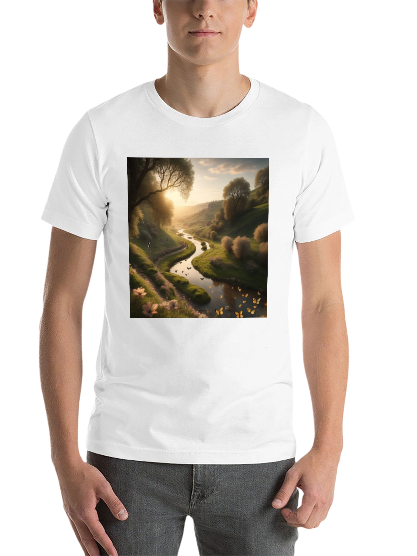 Black Nature River Graphic Tee - Men's Black T-Shirt view 14