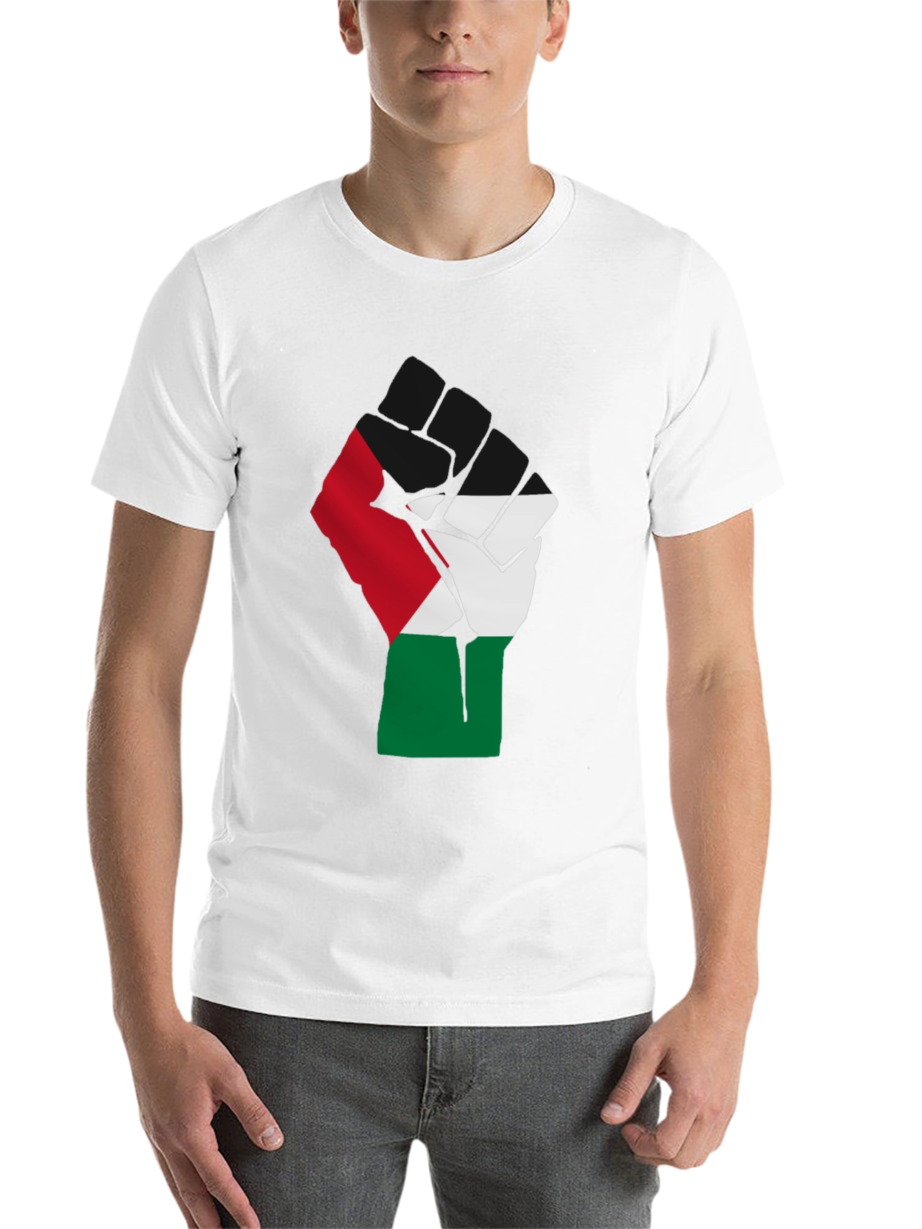 Black Palestine Flag Raised Fist T-Shirt - Black view 14
