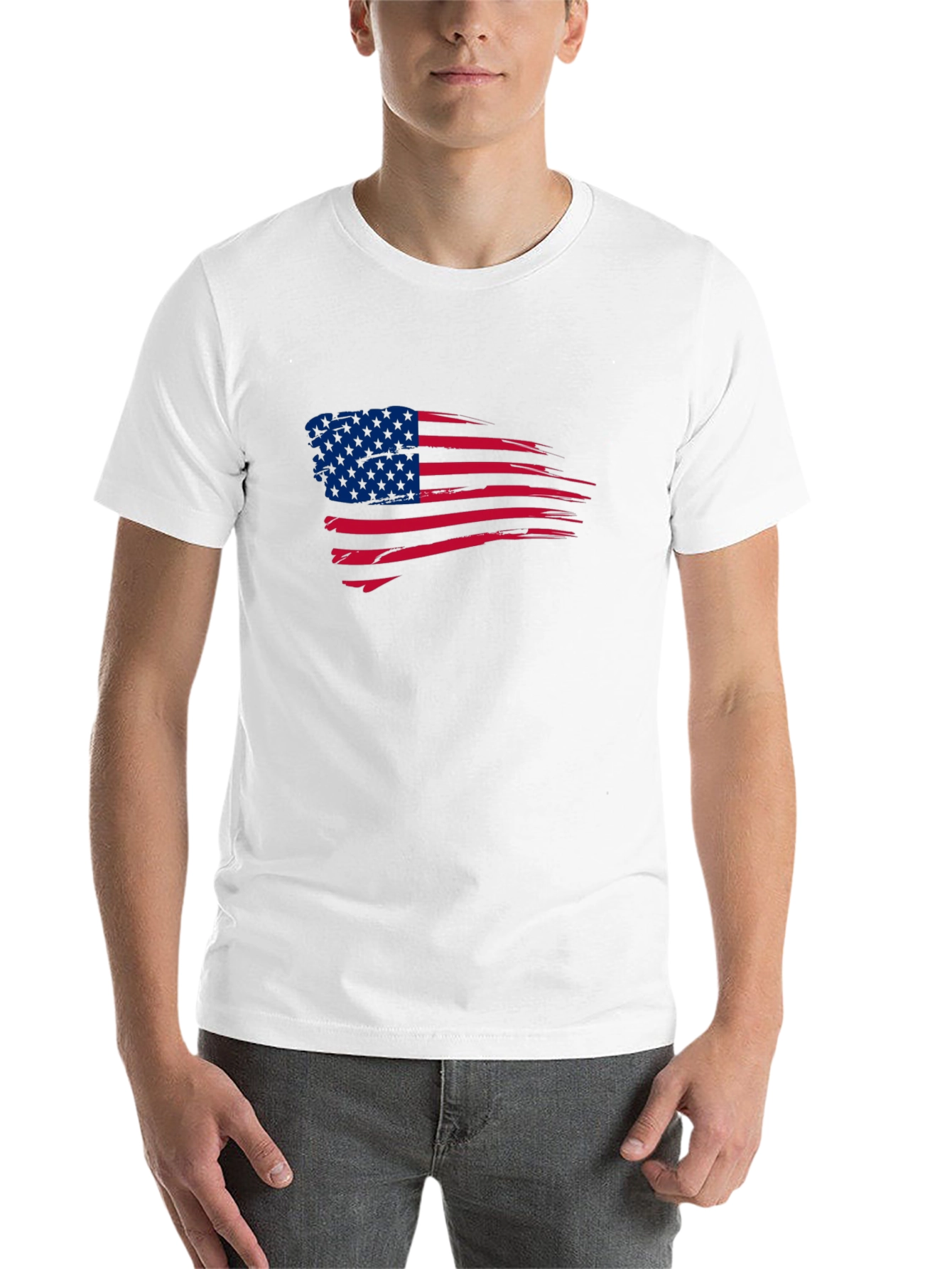 Black American Flag Graphic Print Crew Neck T-Shirt view 14