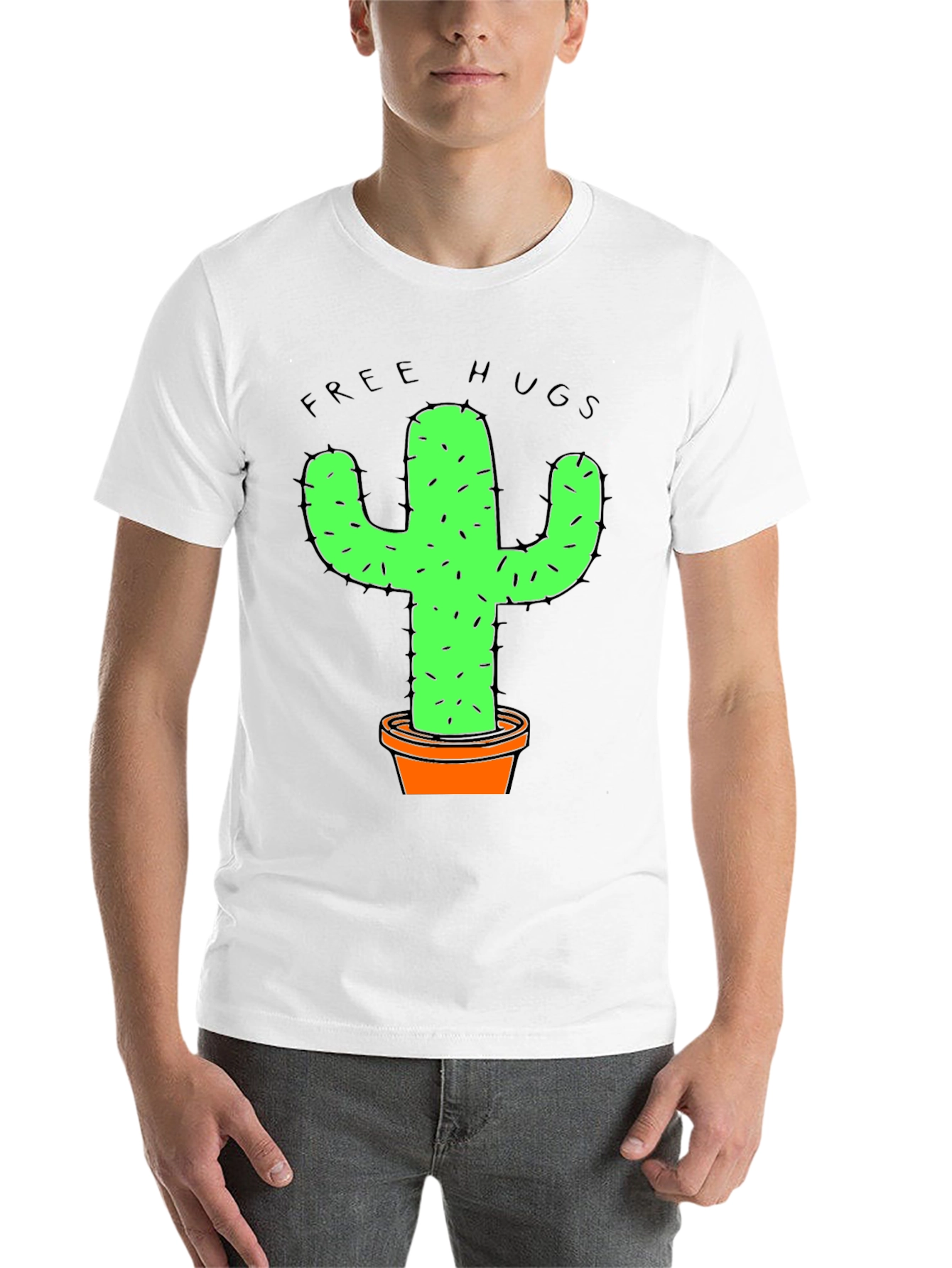 Black Funny Free Hugs Cactus Graphic T-Shirt view 14