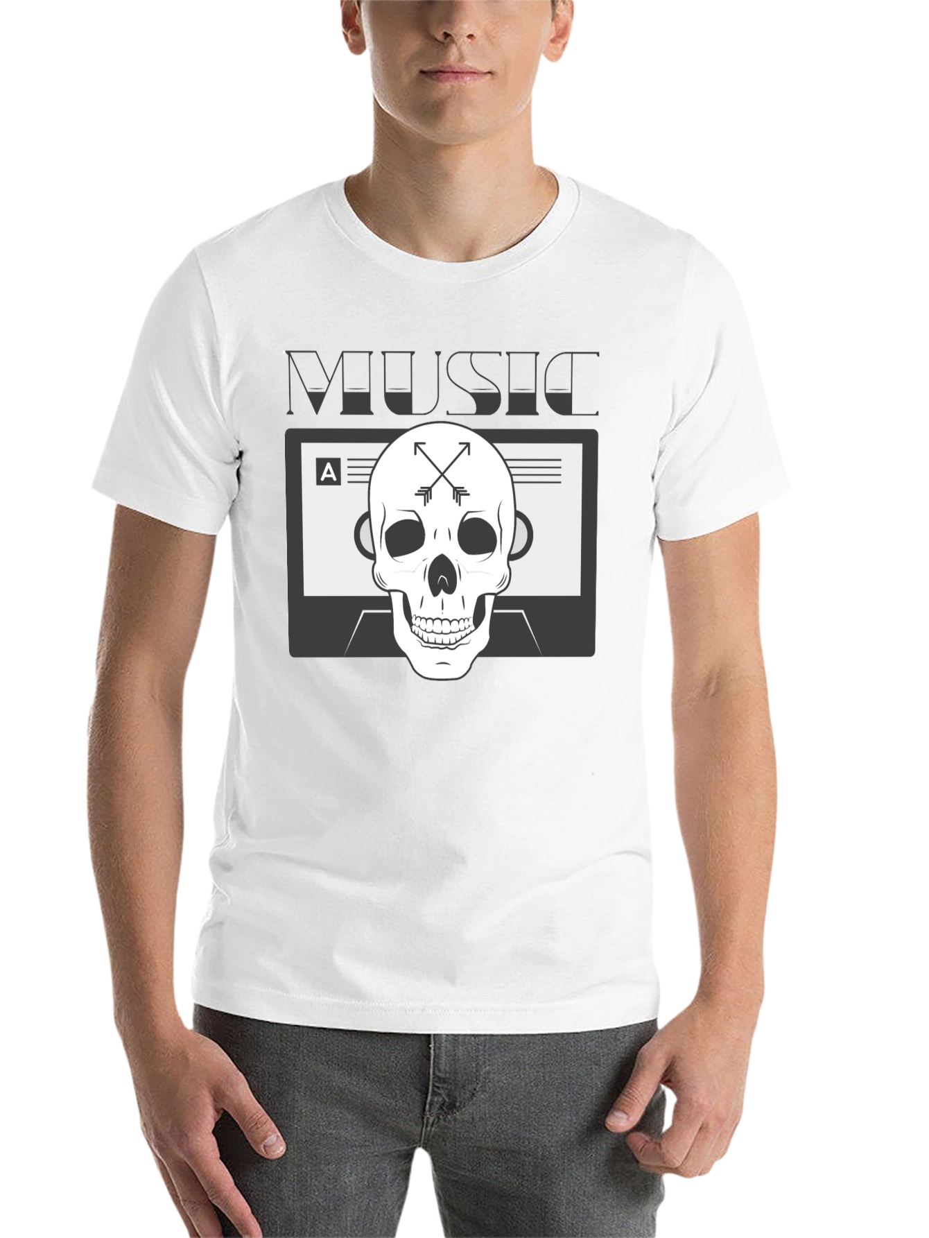 Black Music Skull Graphic Tee - Black Cotton Blend T-Shirt view 14