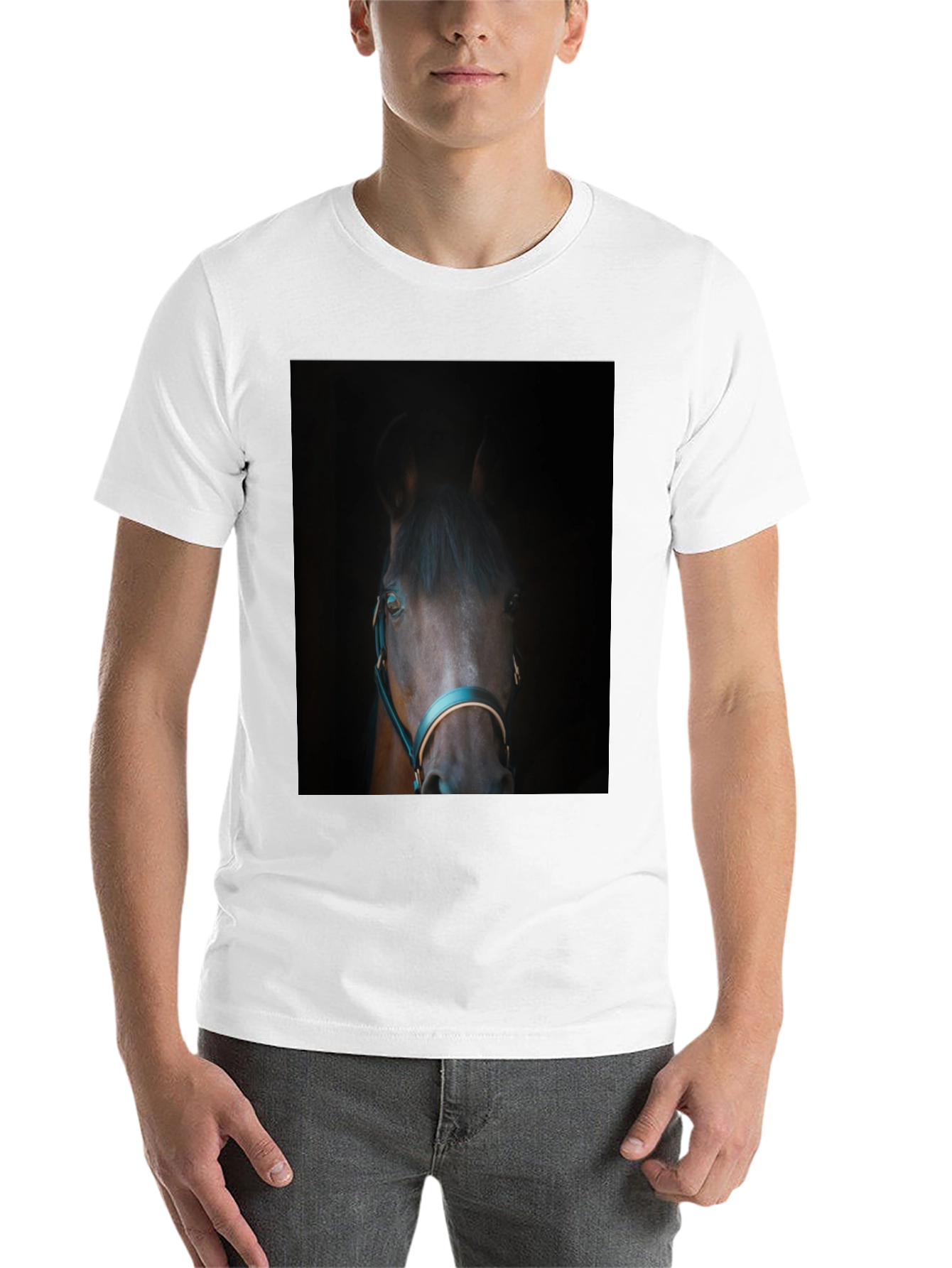 Black Horse Portrait Black T-Shirt - Equestrian Style view 14