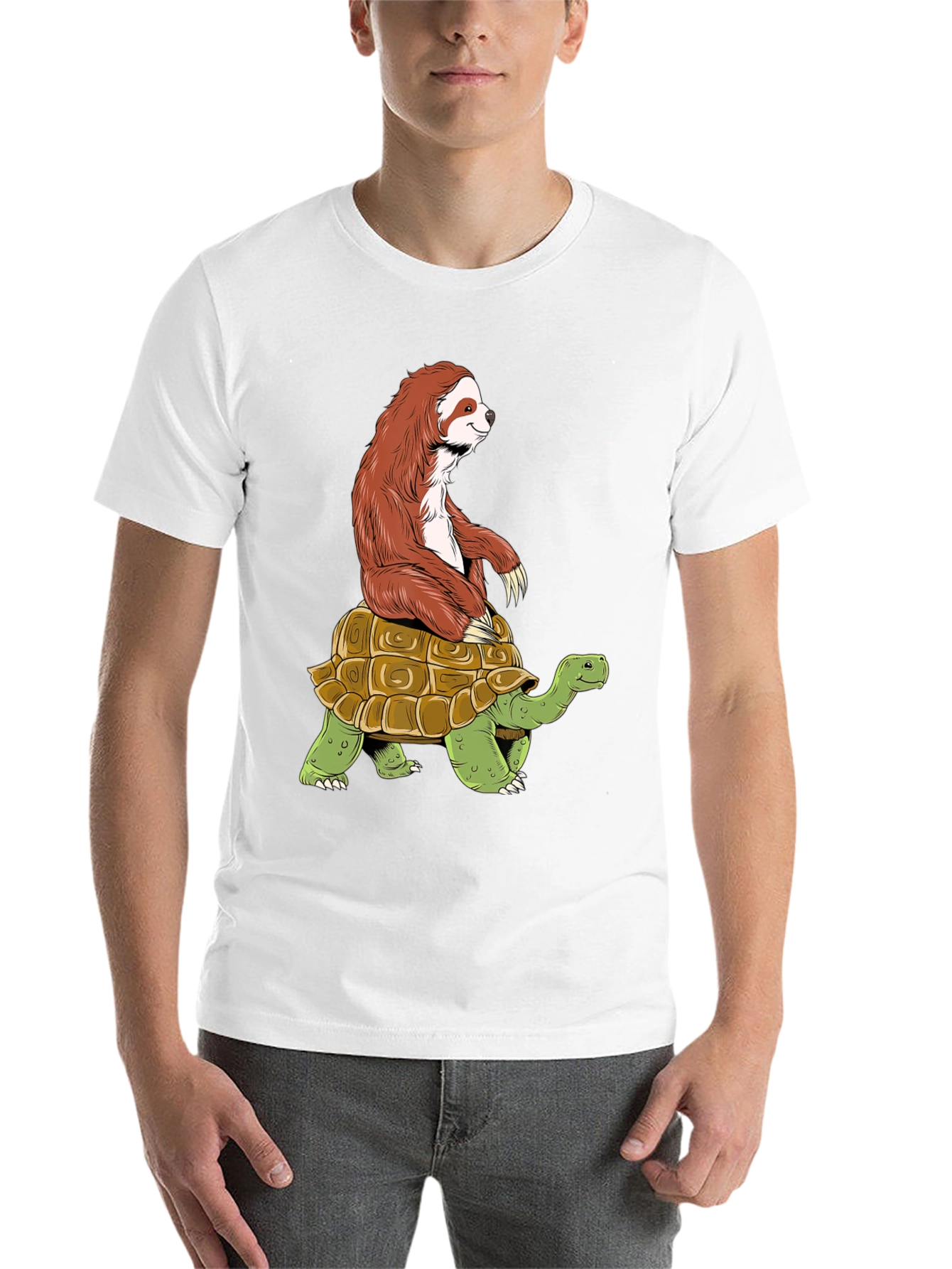 Black Sloth Riding Turtle Graphic Tee - Funny Animal Shirt view 14