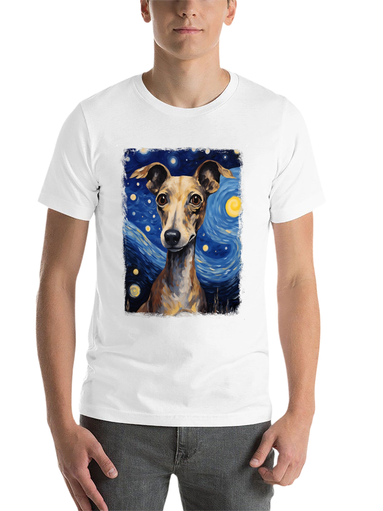 Black Starry Night Dog T-Shirt - Unique Artistic Tee view 14
