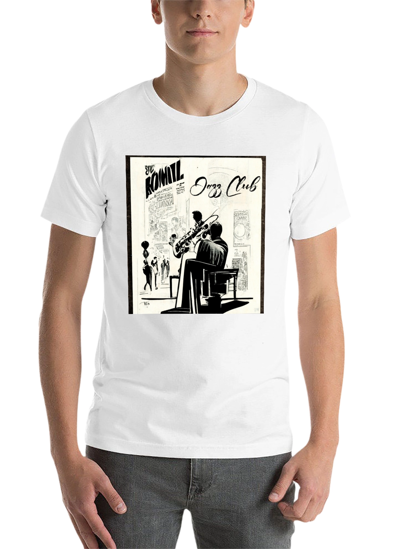 Black Vintage Jazz Club Graphic Tee - Stylish Black T-Shirt view 14
