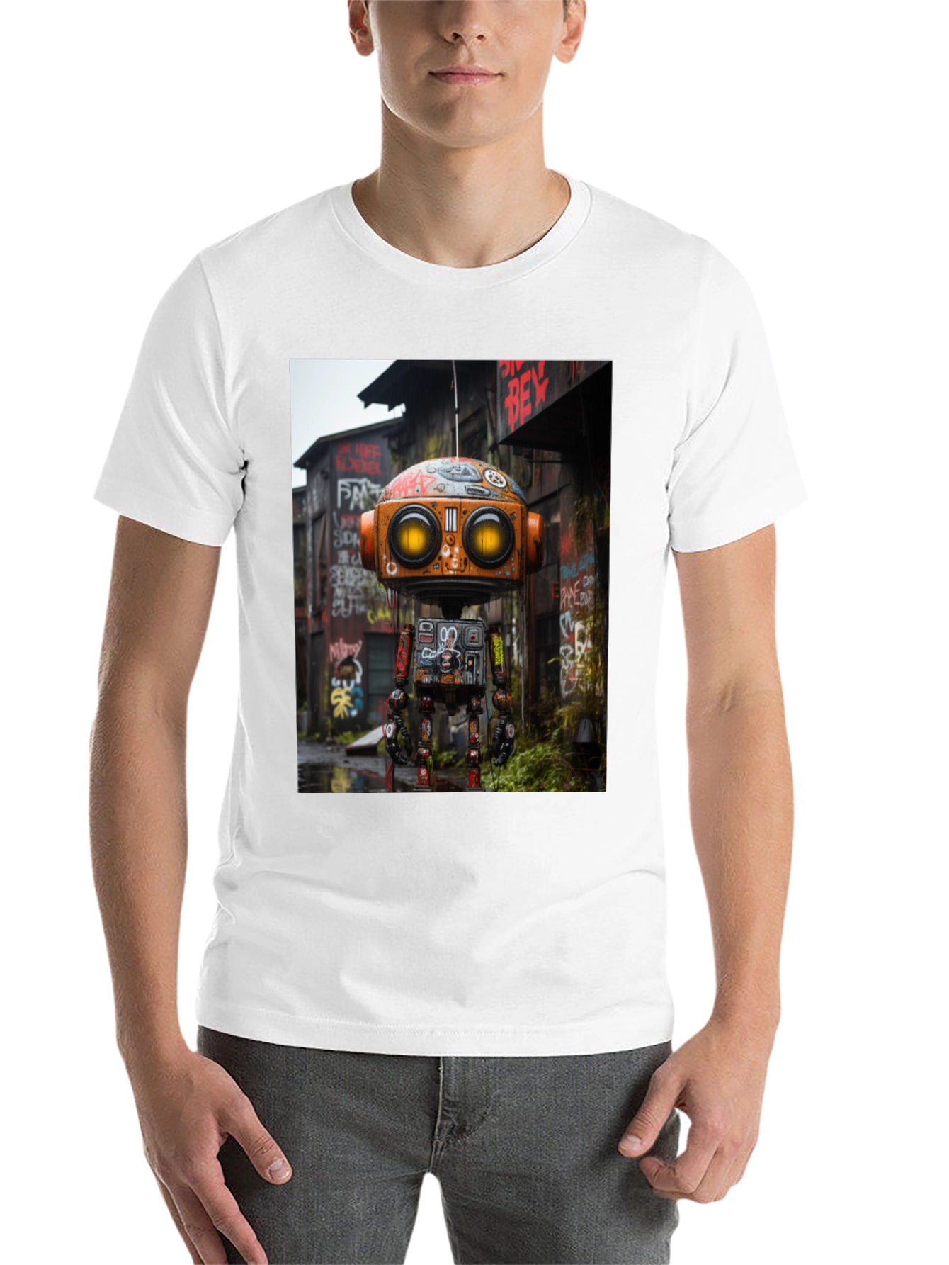 Black Urban Robot T-Shirt - Unique Graphic Tee view 14