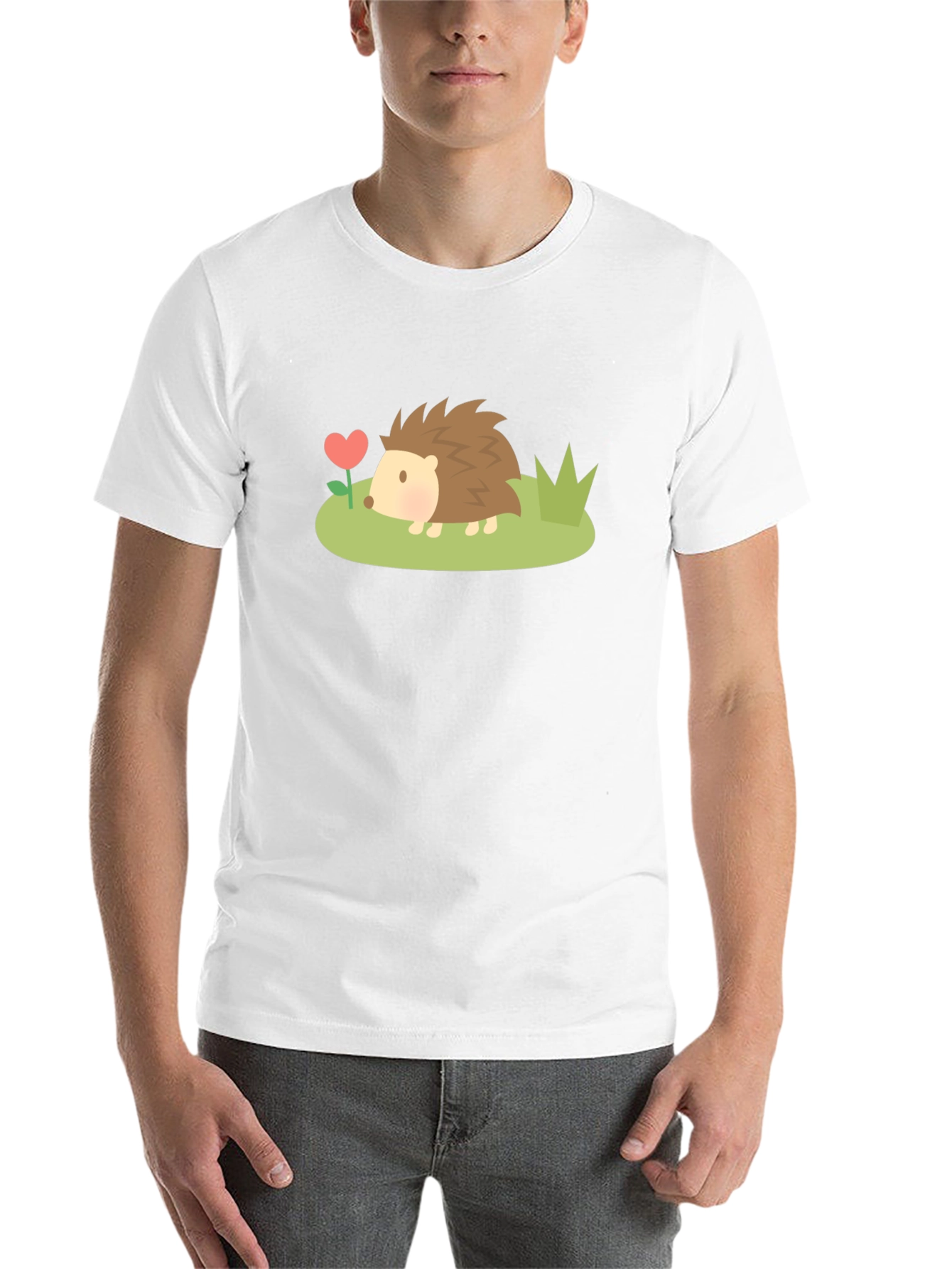 Black Cute Hedgehog Heart Flower Graphic T-Shirt view 14
