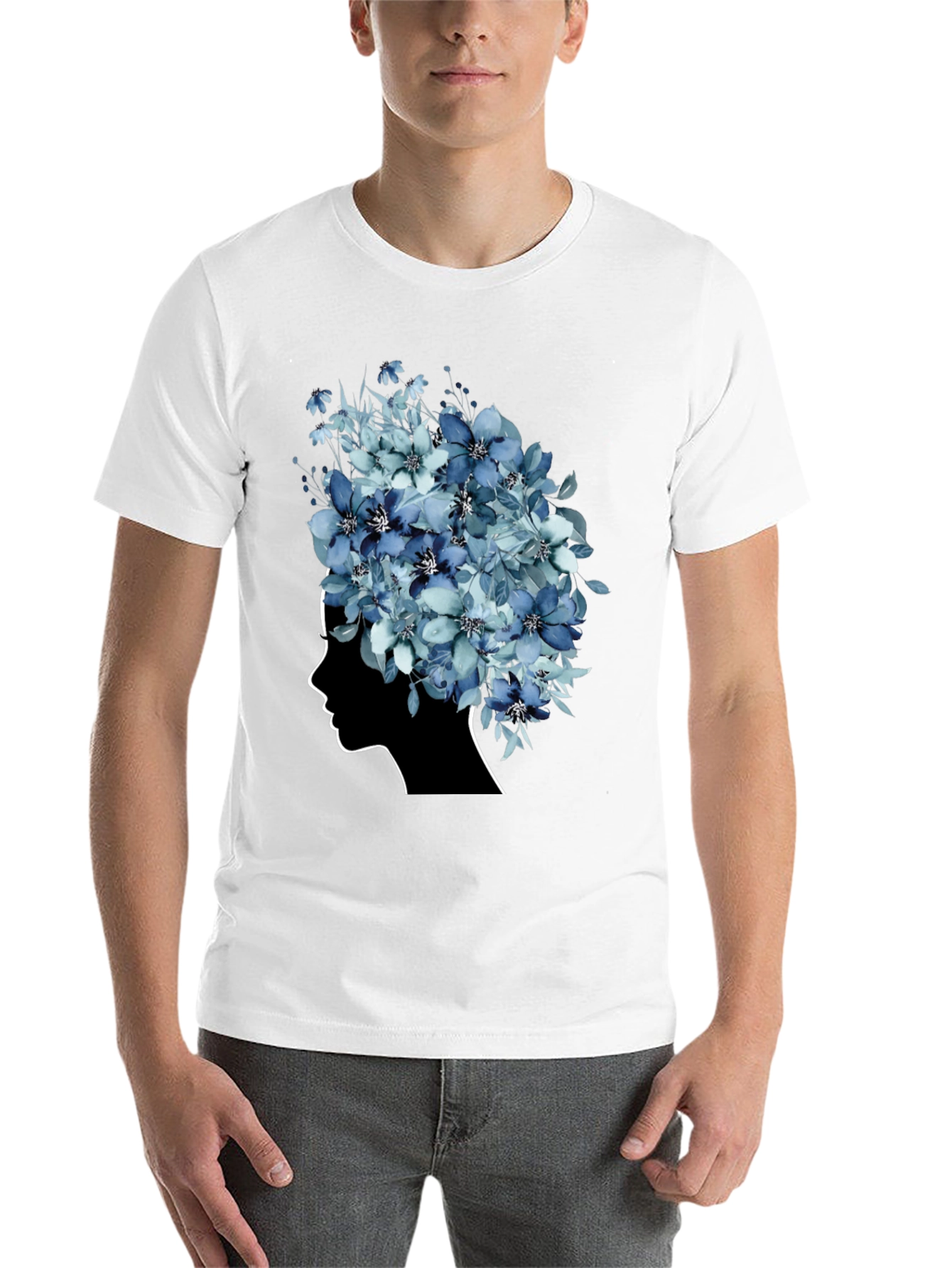 Black Floral Silhouette Graphic Tee - Modern Artistic Design view 14