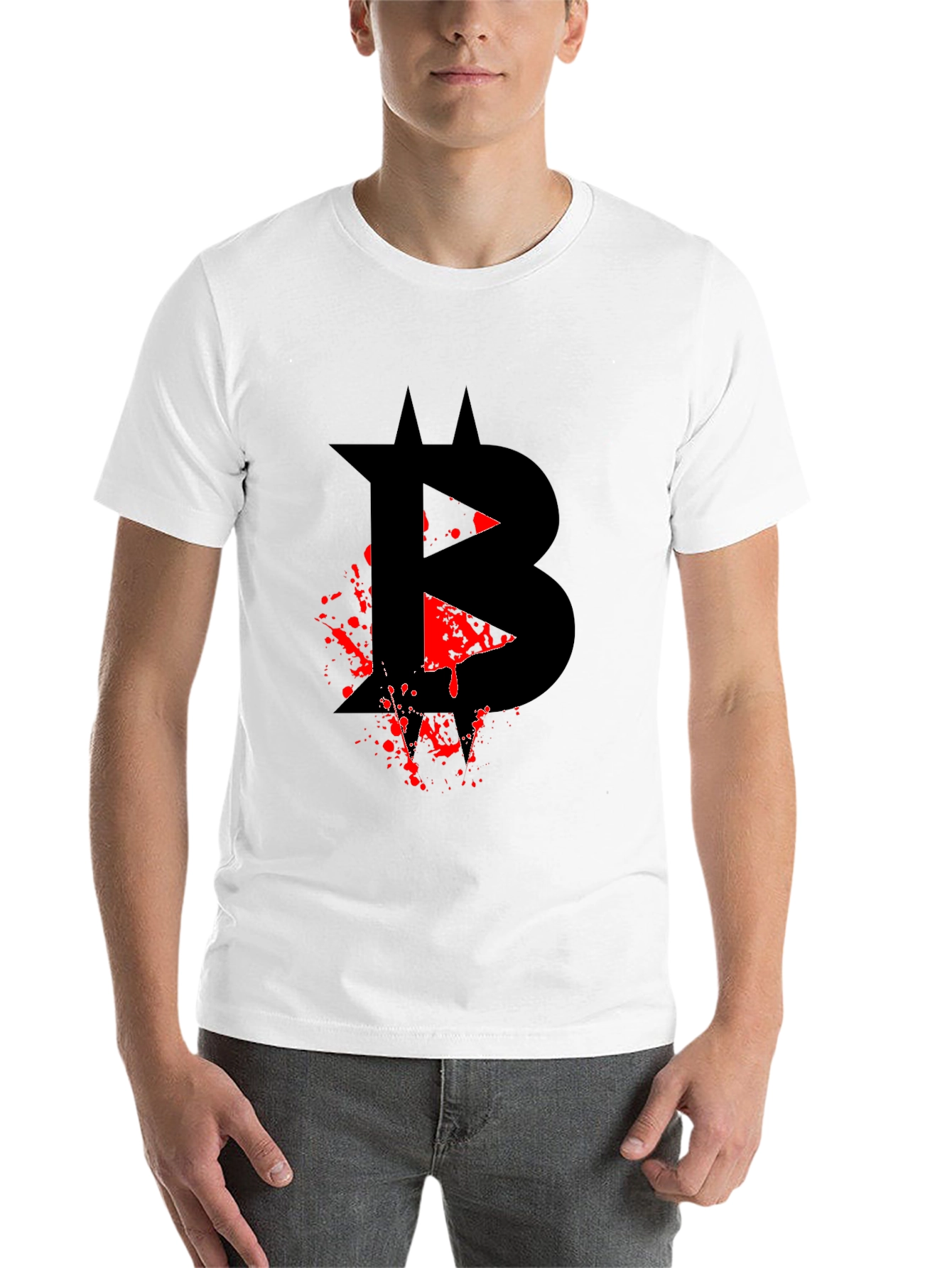 Black Bitcoin Blood Splatter Graphic Black T-Shirt view 14