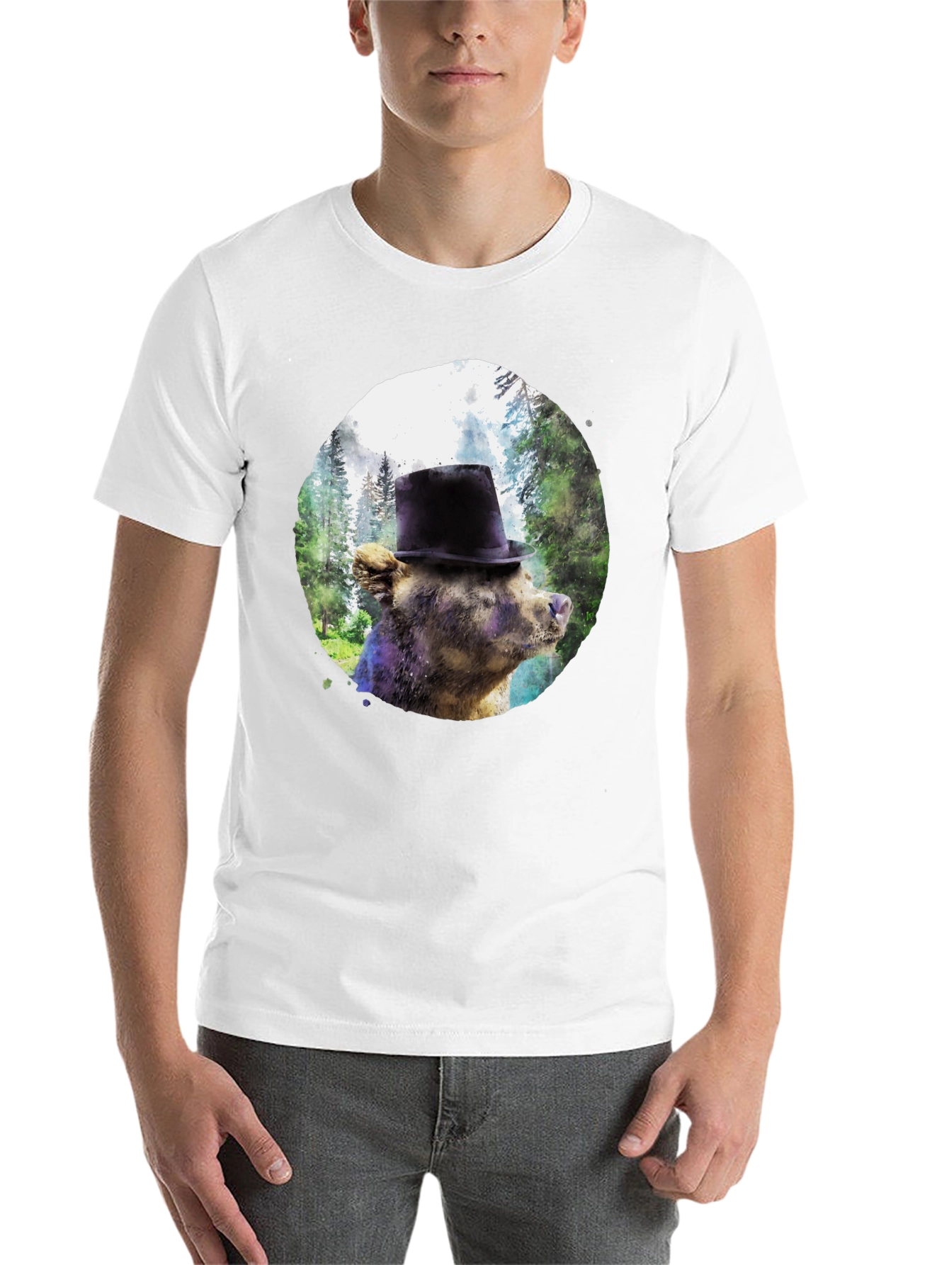 Black Bear in Top Hat Graphic Tee - Unique Forest Design view 14